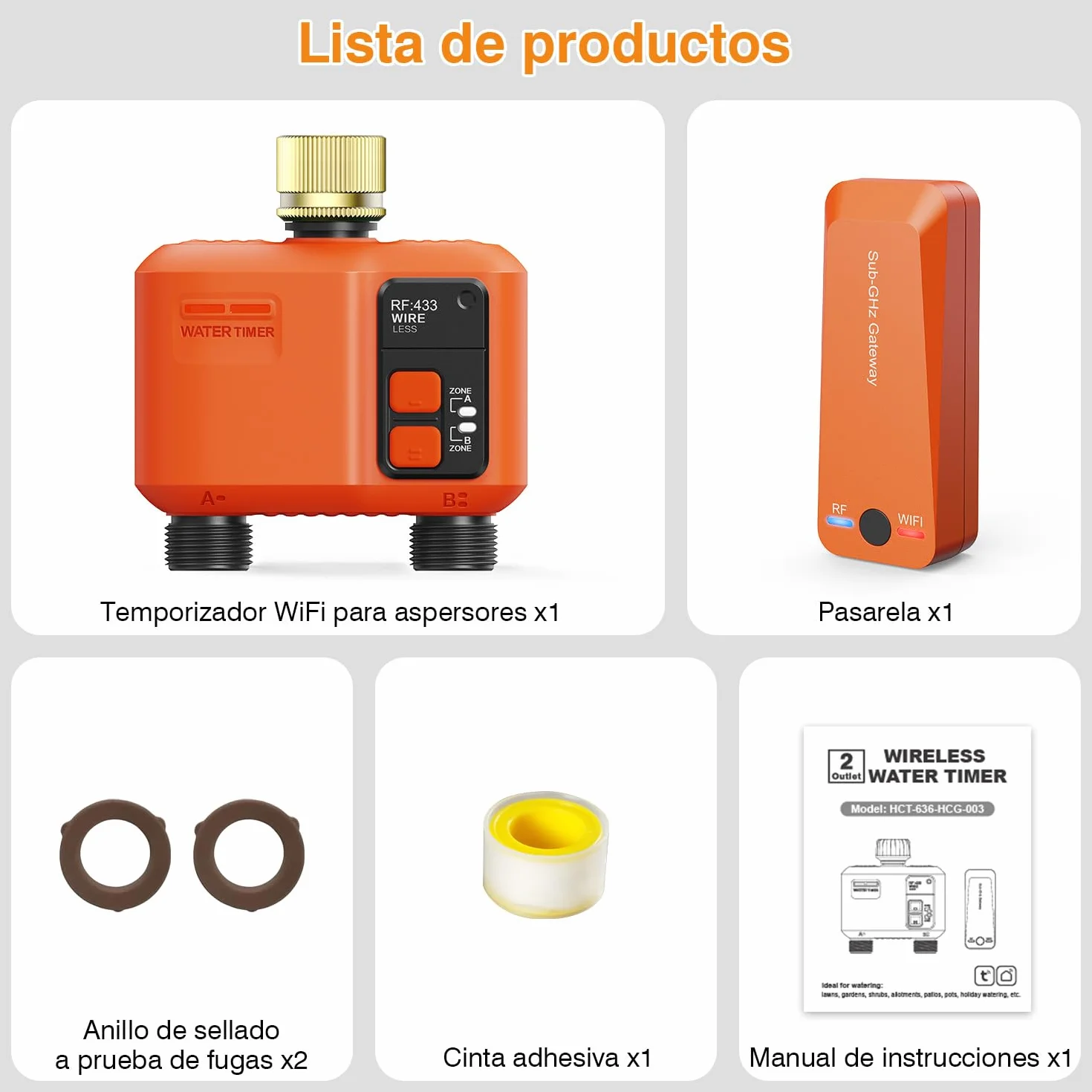 Programador de Riego WiFi 2 Salidas 300 Metros RF Entrada de Latón Retardo Lluvia Temporizador Automático Jardín Compatible Alexa Smart Life