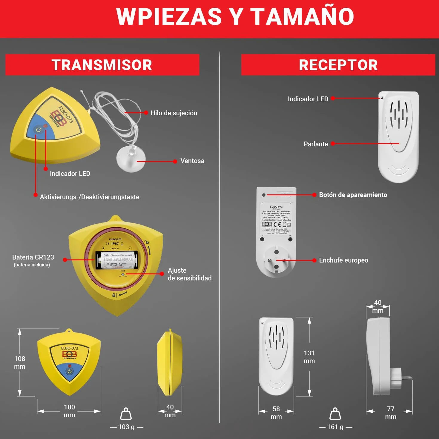 ELEKTROBOCK Alarma de Piscina Sensor de Movimiento Flotante con Sirena 95dB IP67