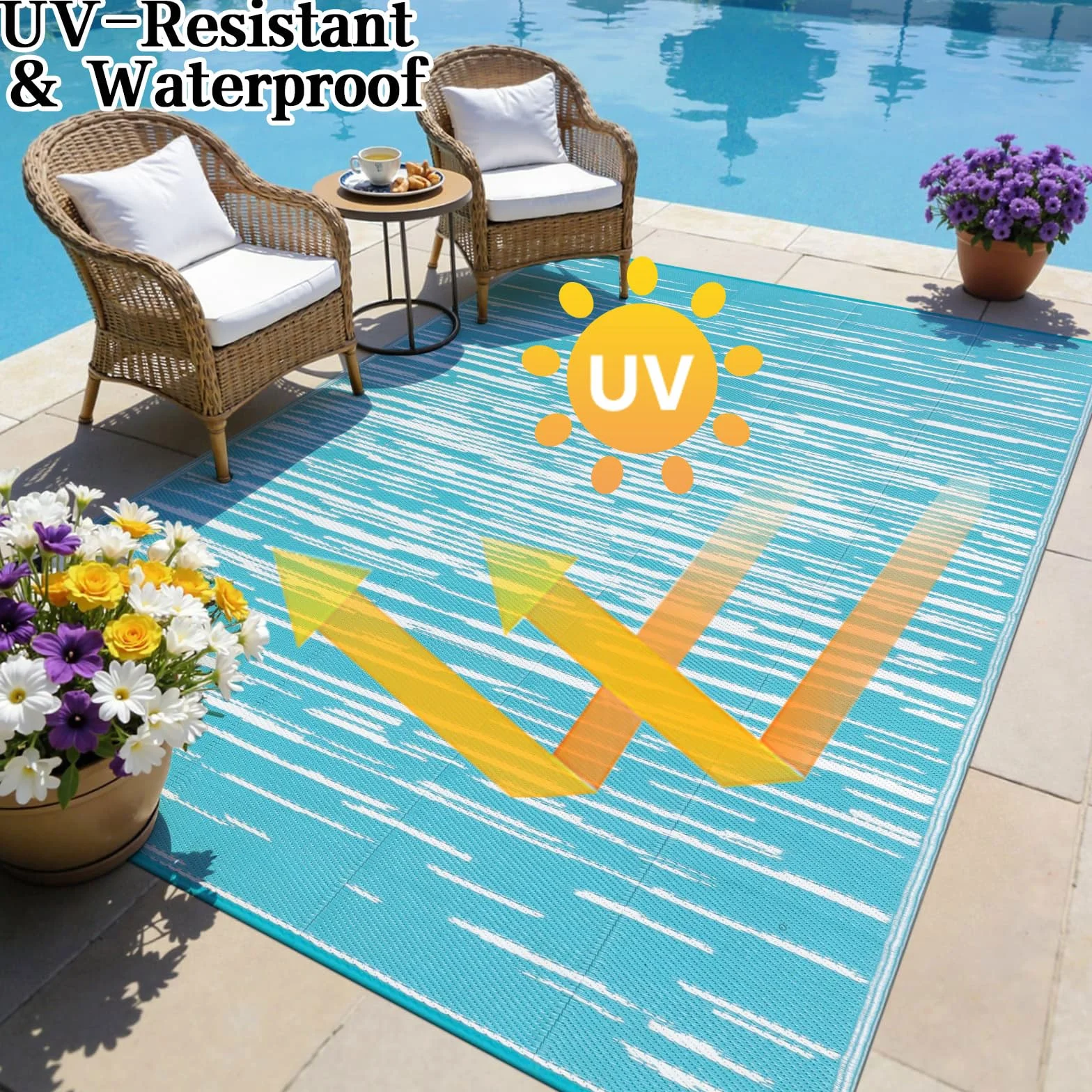 SHACOS Alfombra Exterior 240x300cm Plástico Impermeable Reversible Jardín