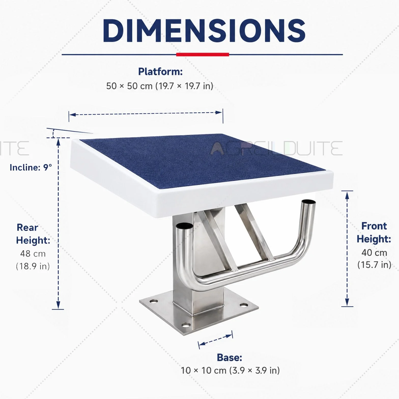Plataforma De Salida para Piscina, Trampolín Antideslizante 9° Acero Inoxidable 304