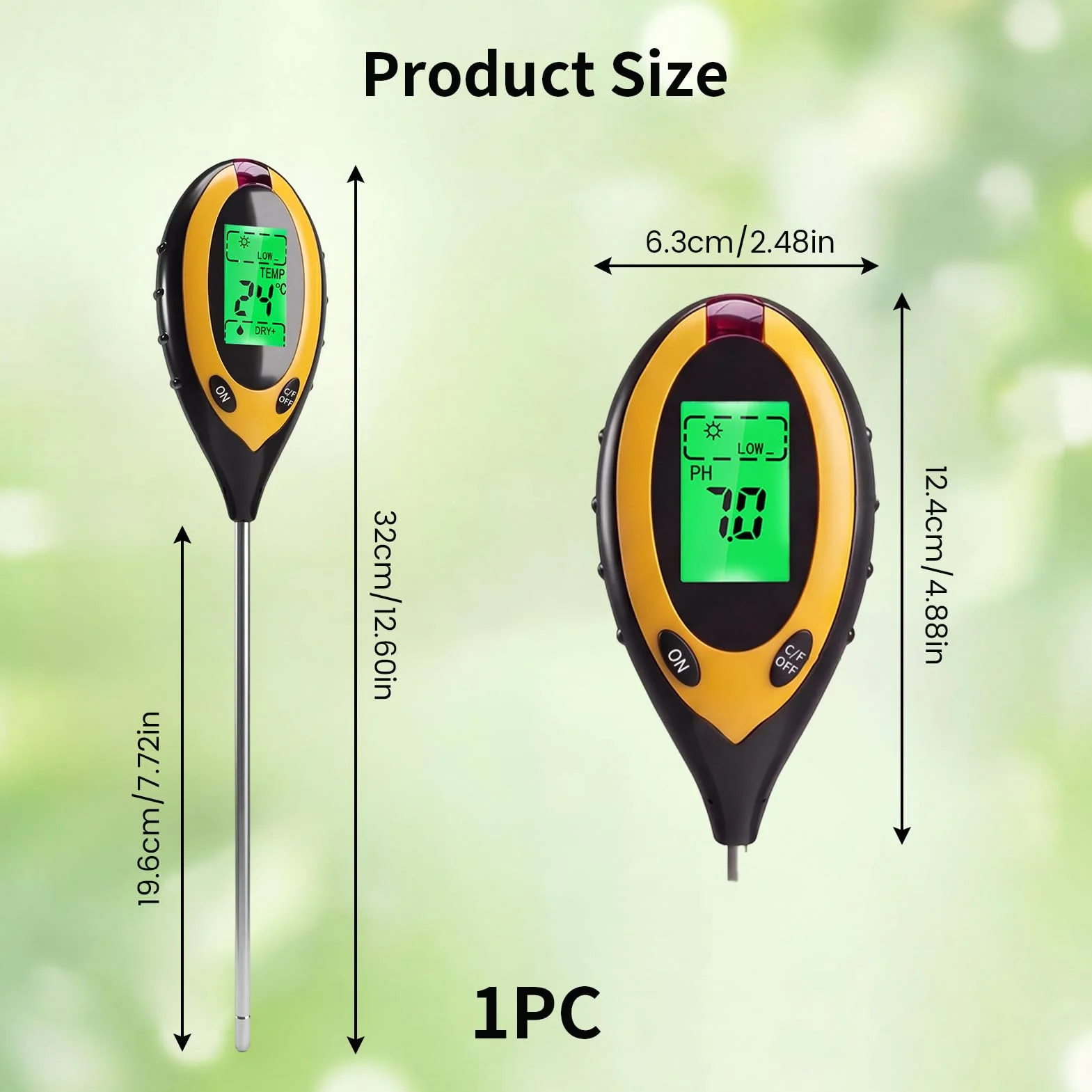 Medidor Humedad Plantas 4 en 1 Digital LCD, Medidor pH Tierra, Humedad Temperatura Luz, Suelo Jardín Huerto