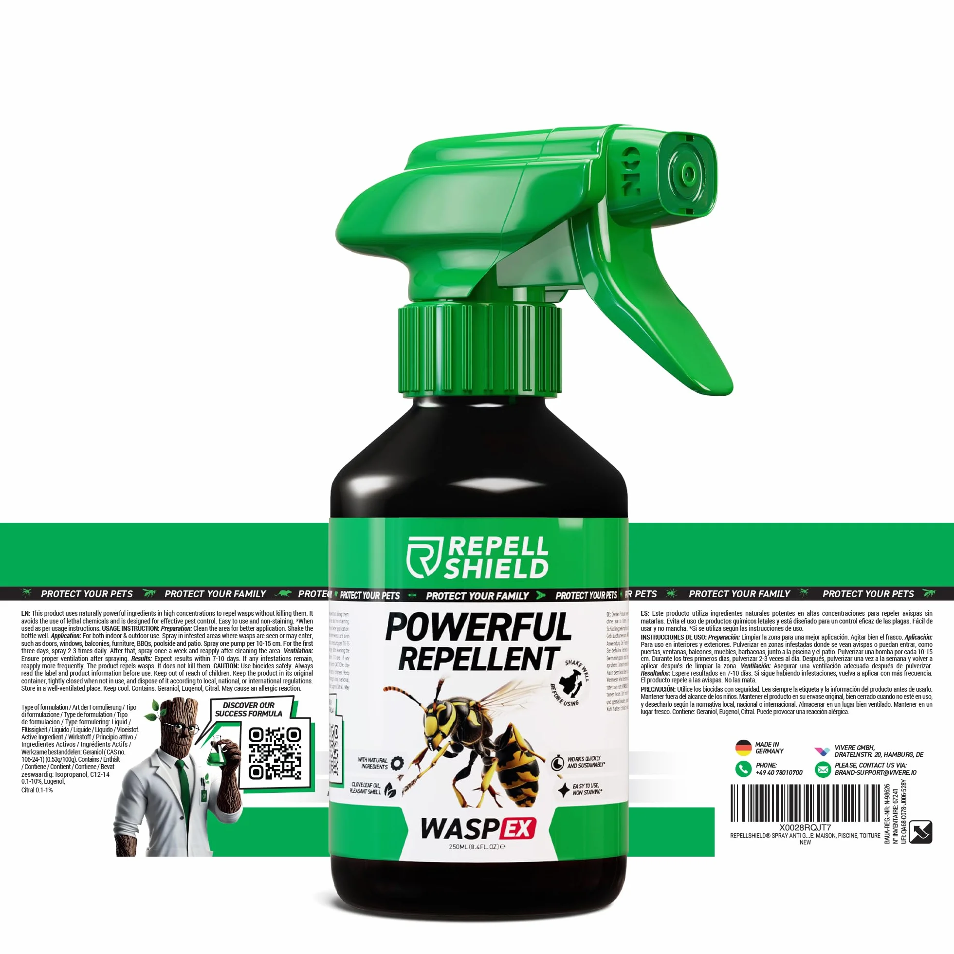 RepellShield® Spray Antiavispas 250 ml Citronela Geraniol Seguro Niños Mascotas Plantas