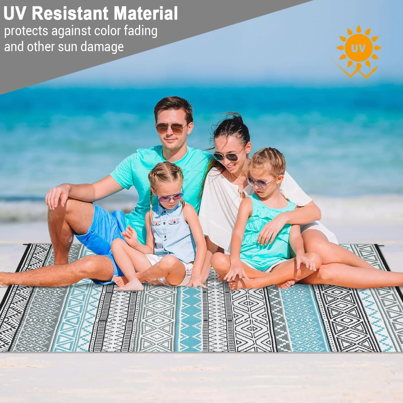 CAROMIO Alfombra exterior 120x240 cm plástico pajita impermeable reversible azul gris