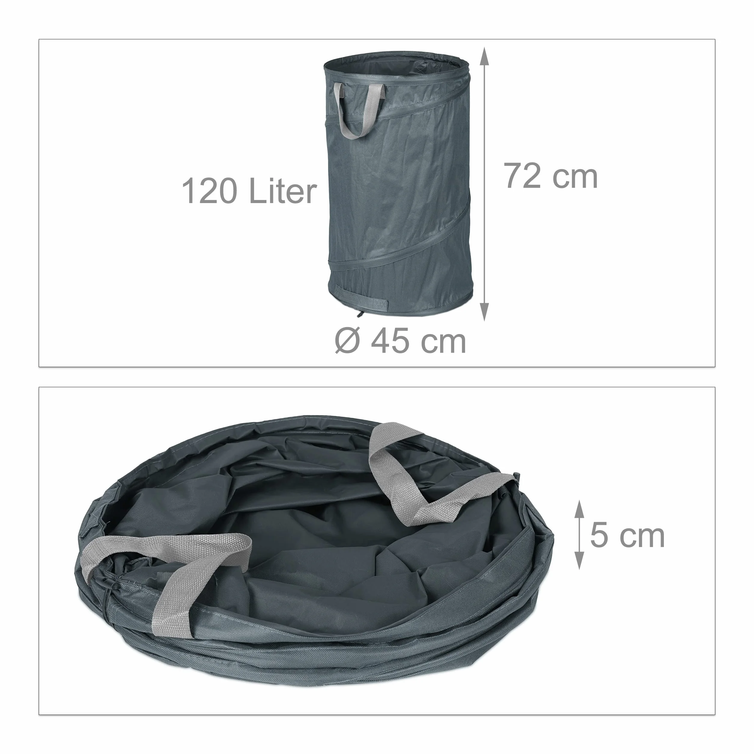 Relaxdays Bolsas Jardín Auto-desplegables PopUp 120L Impermeable UV Gris Set2