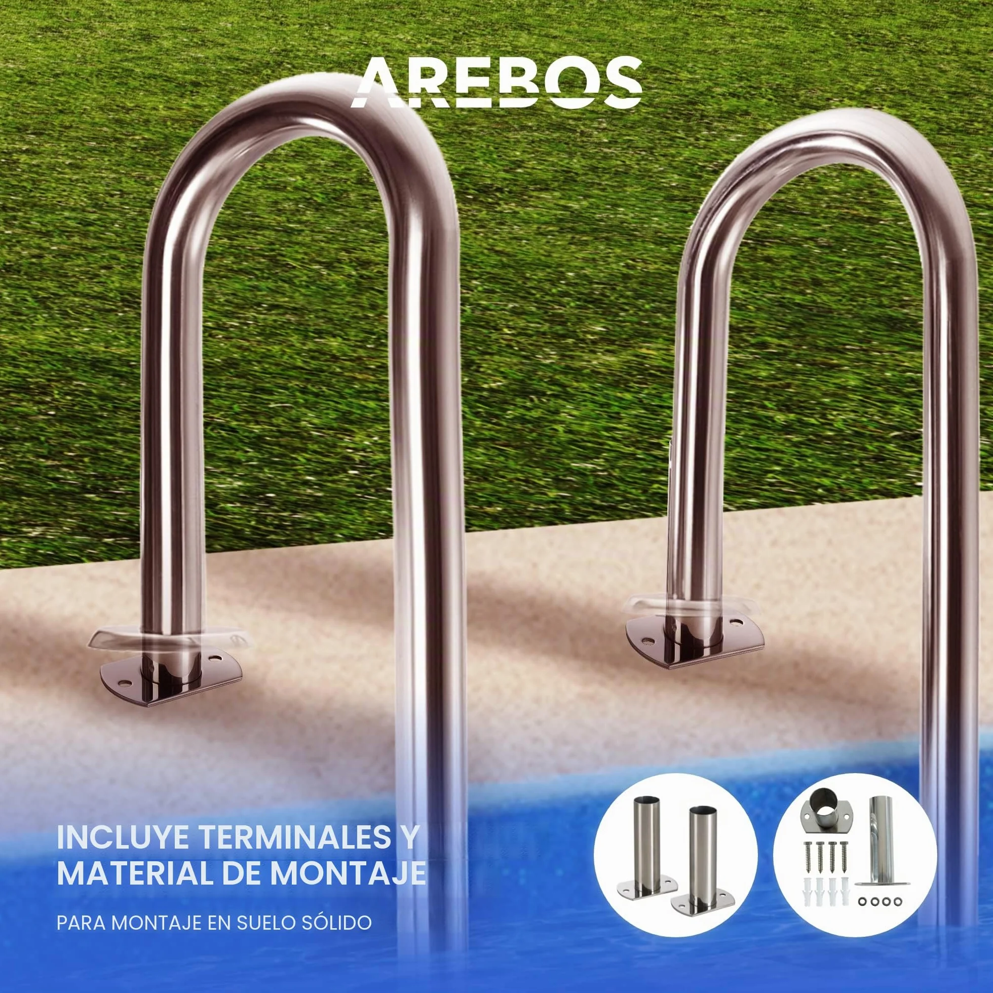Arebos Escalera para Piscina Acero Inoxidable 4 Peldaños Antirutschpads