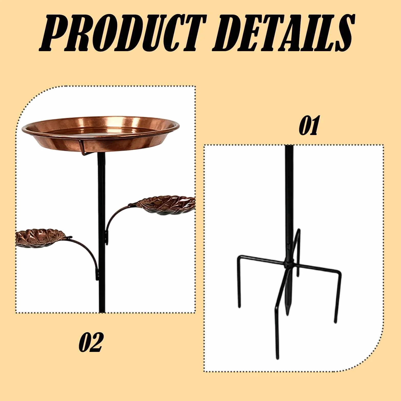 LOVIVER Bebedero para pájaros de Exterior, comedero metálico Resistente y Decorativo con estaca de 5 Puntas. Ideal para jardín, Patio o terraza.
