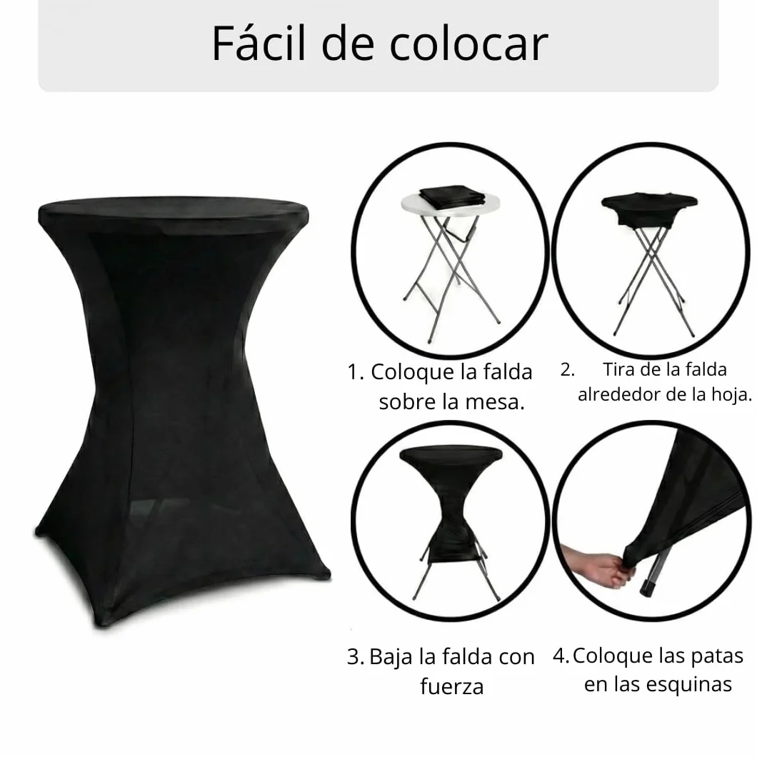 Saaf Faldas de Mesa de Lujo Negro - Juego de 4 - Funda Elástica Lavable para Mesa de 80-85cm