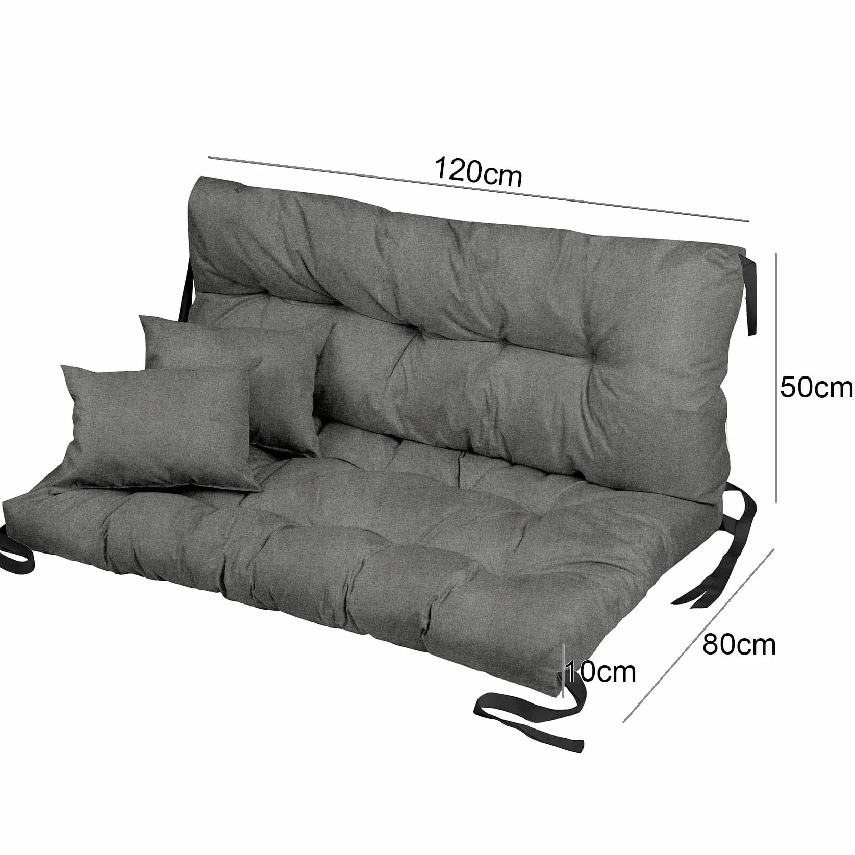 Ferocity Cojín de Banco Impermeable 120x80x50 cm para Muebles de Jardín con Respaldo