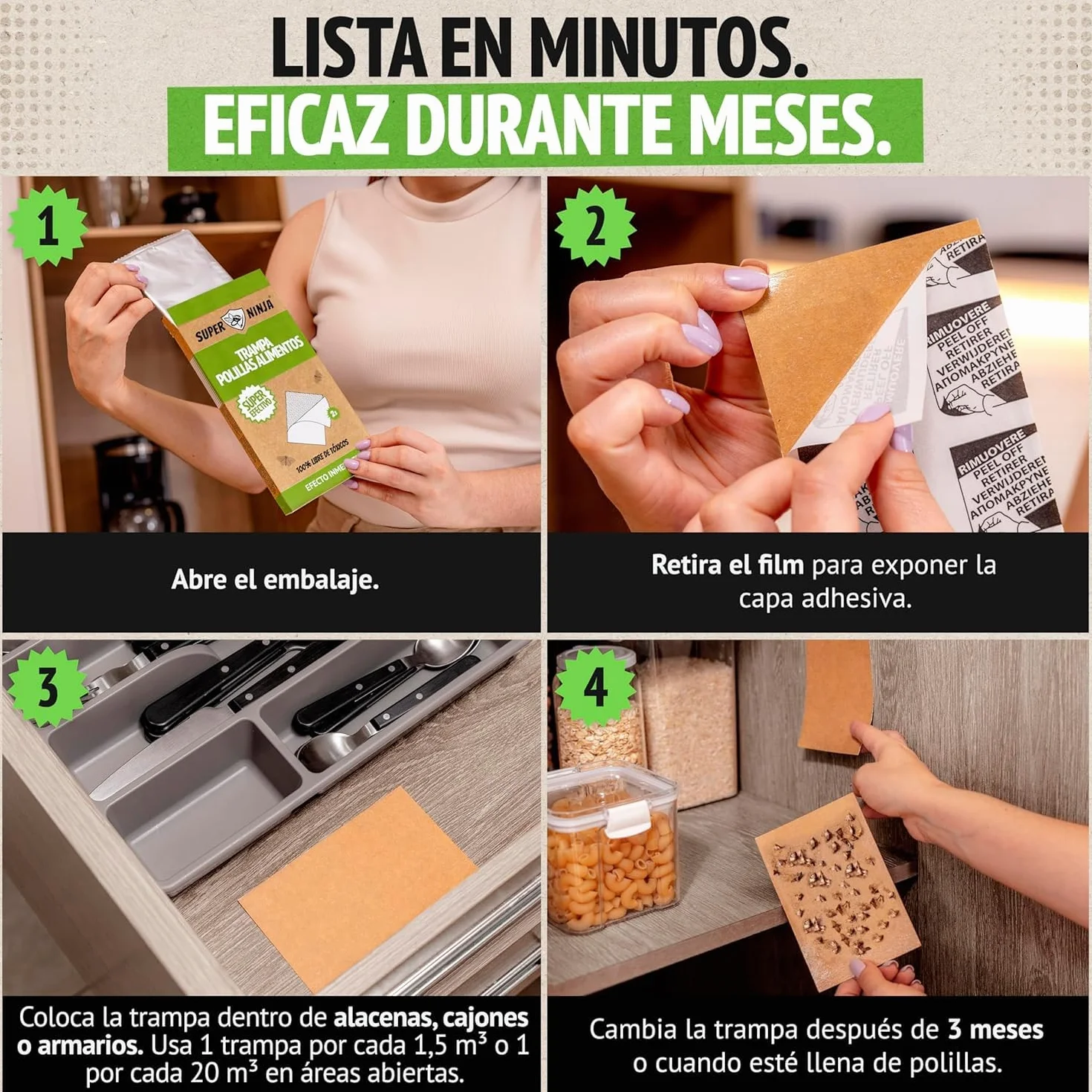 Trampa Polillas Alimentos Pack de 10 – Antipolillas Feromonas – Trampa Adhesiva Anti Polillas para Cocina