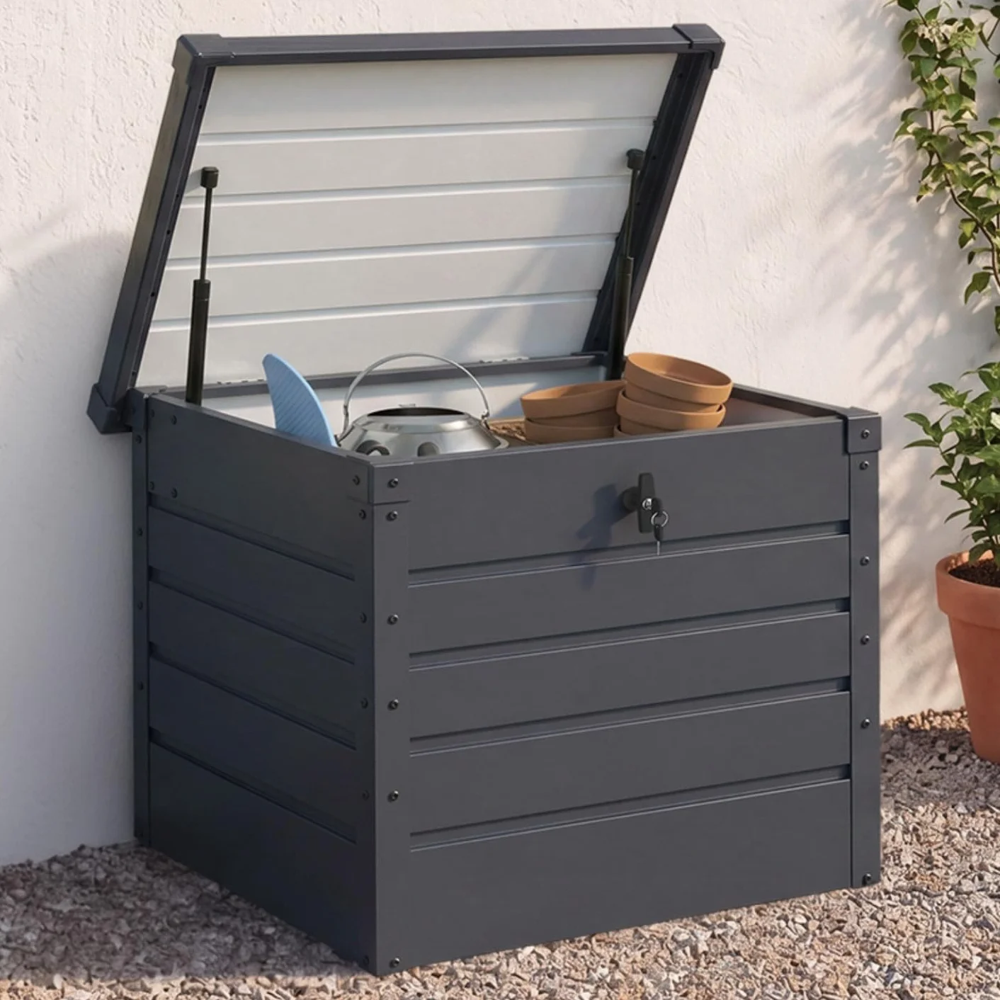 Caja de almacenamiento de metal con cerradura 200 L 68 x 62,5 x 63 cm gris antracita