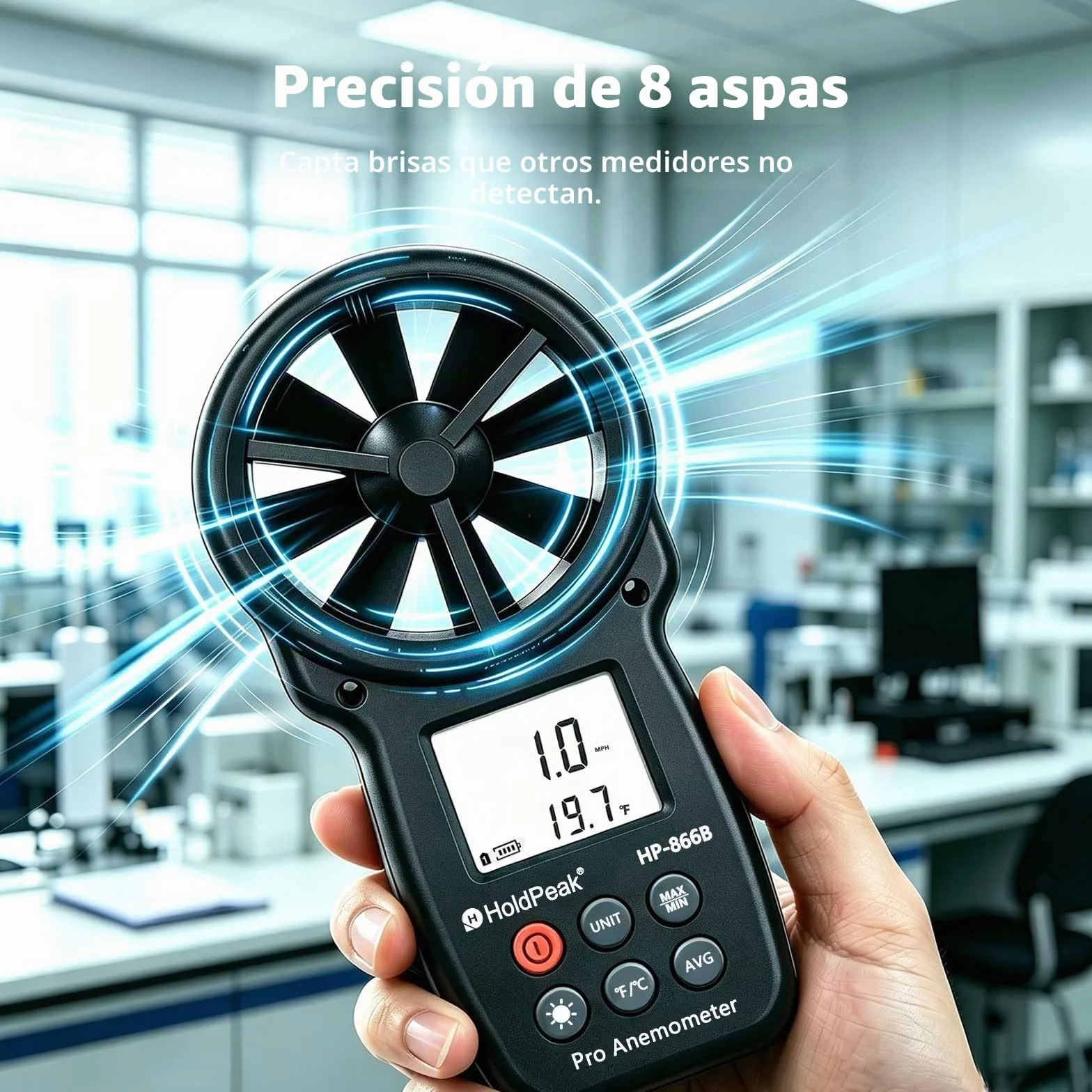 HoldPeak Anemómetro Digital HP-866B de Mano Medición Velocidad Viento Temperatura LCD