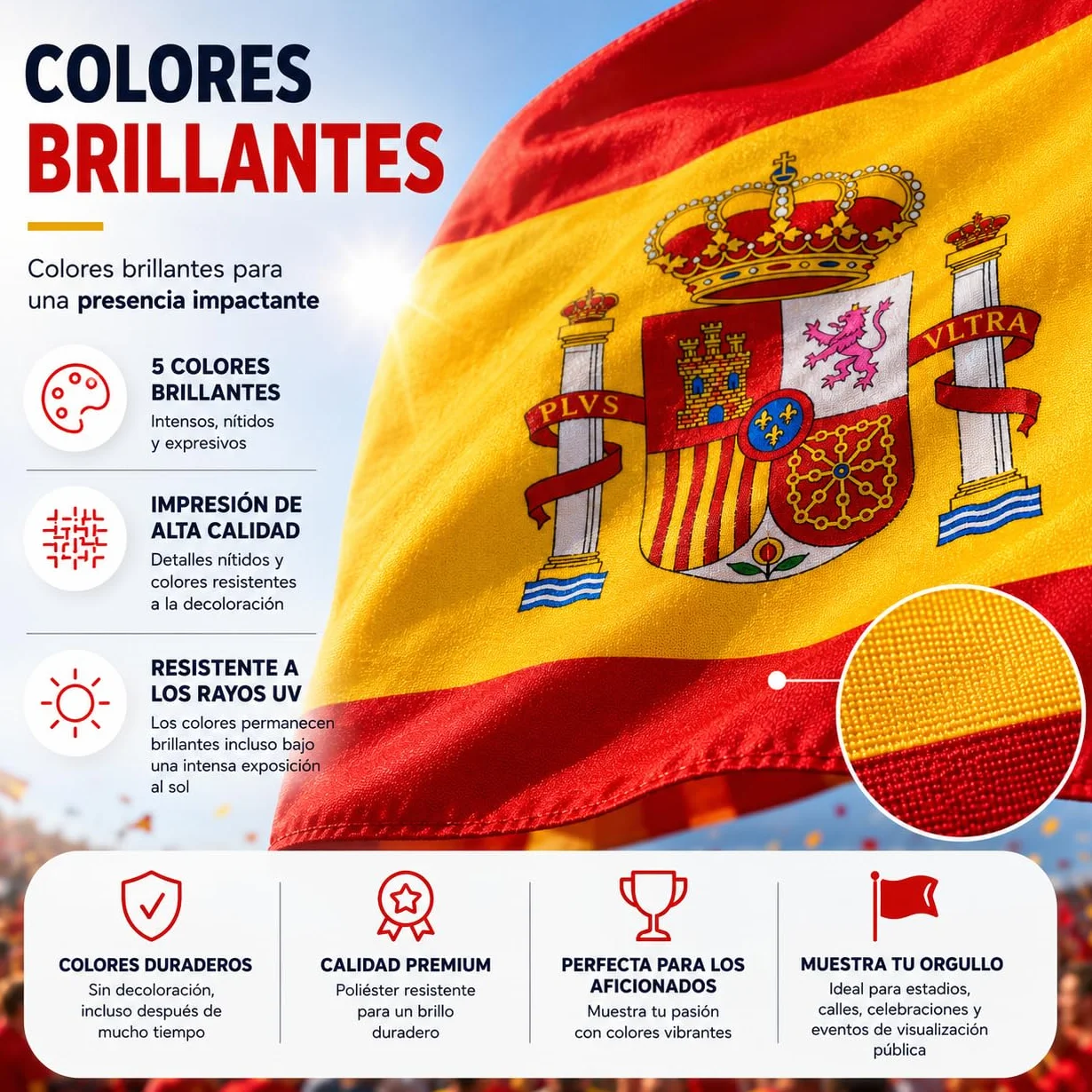 Bandera de España Copa del Mundo 2026 90 x 150 cm poliéster resistente ojales metálicos