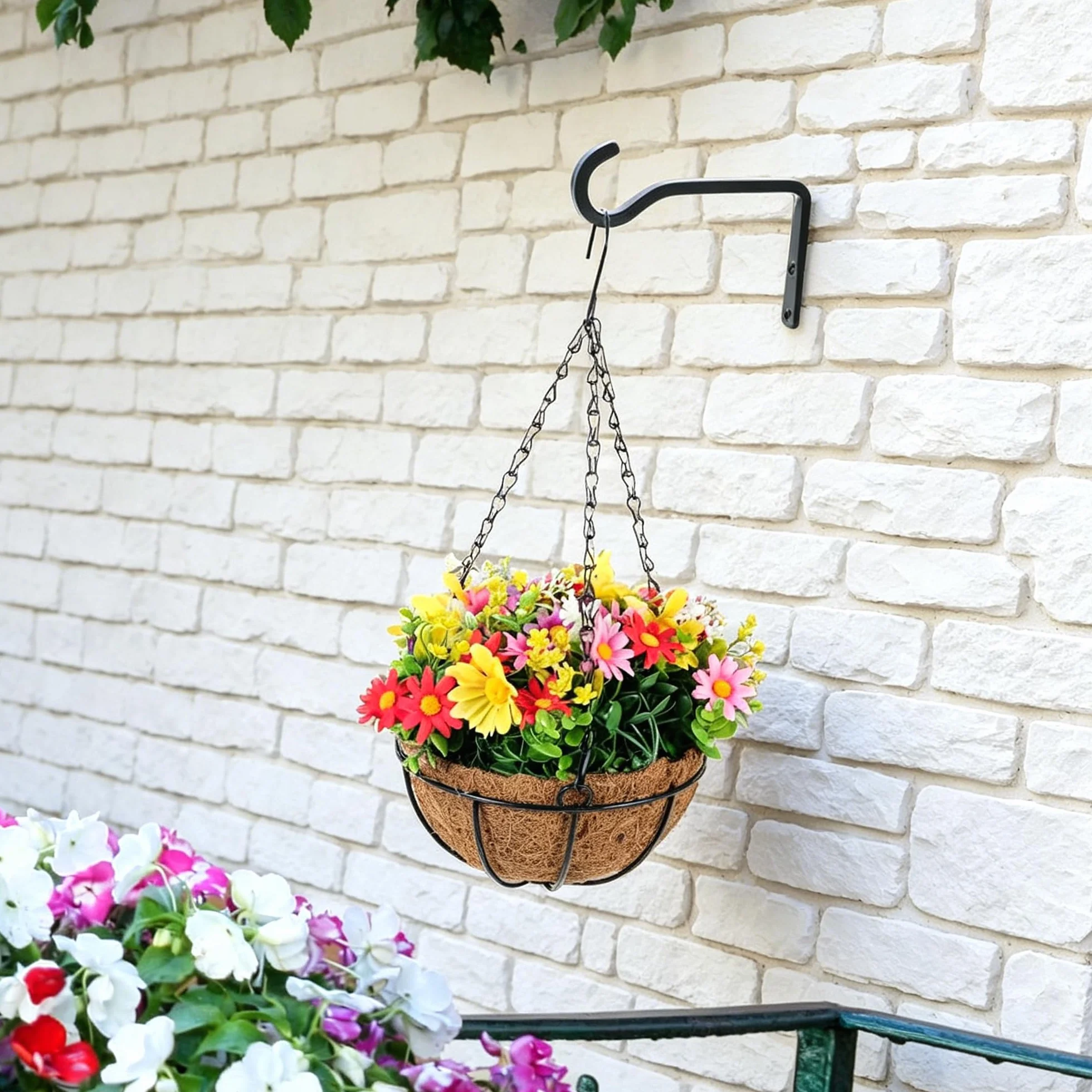 KIMHOME 2 ganchos de pared de hierro soporte para plantas colgantes exterior negro