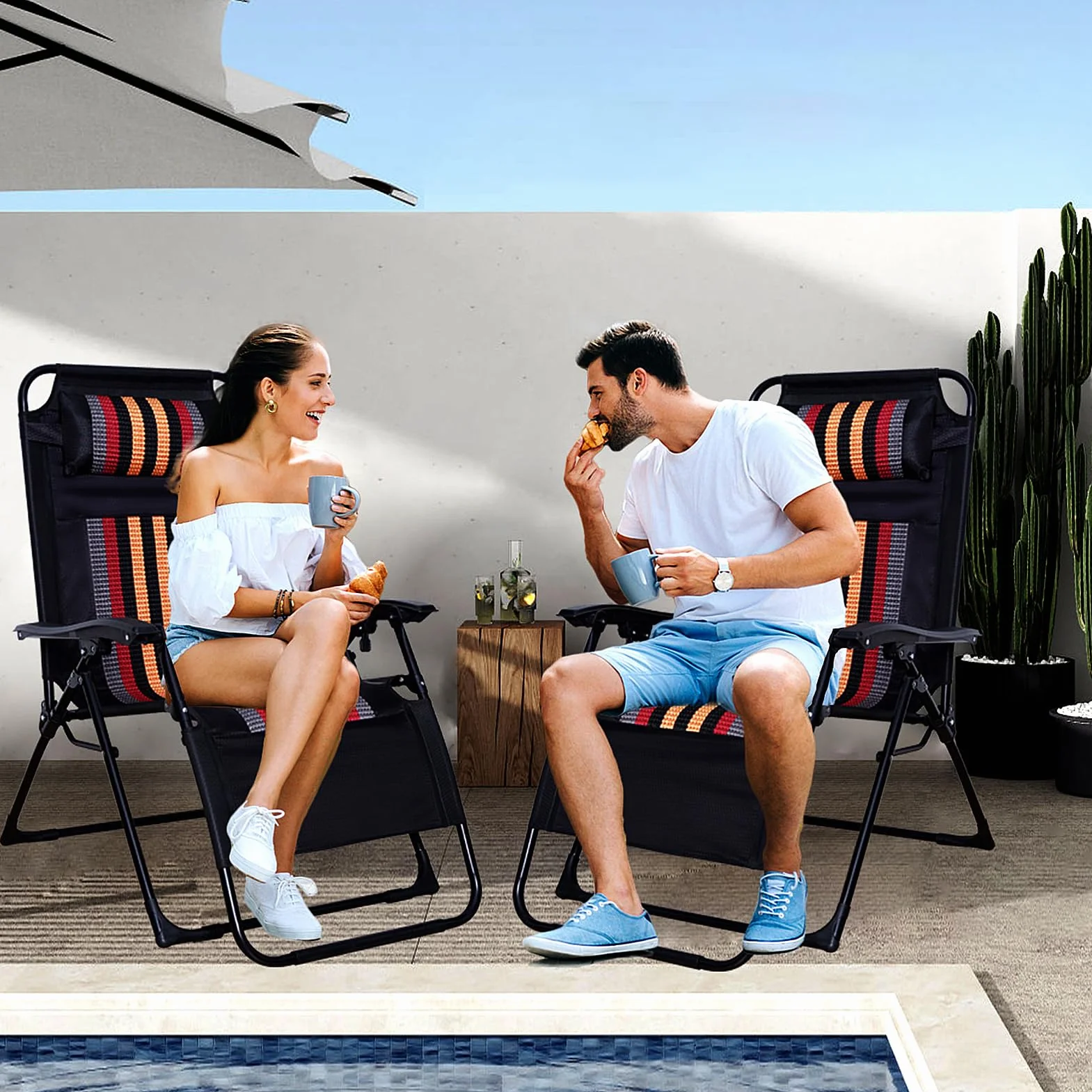 Tumbonas Plegables con Cojin, Silla Gravedad Cero, Interior Oficina Tumbona Jardin Exterior, Silla Tumbona Plegable con Portavasos - Respaldo Ajustable para Terraza Balcón Playa (Marrón 1)