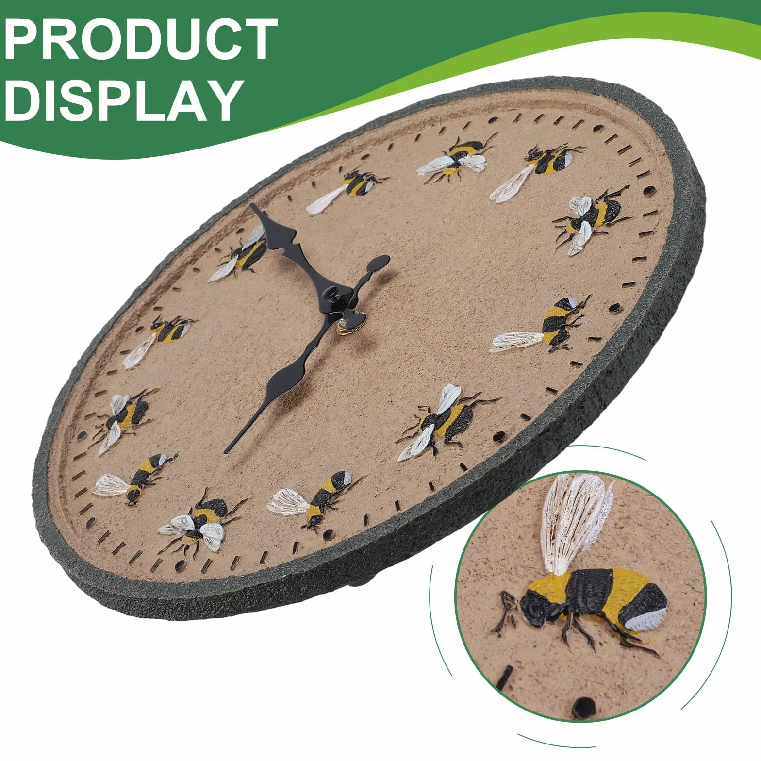 Reloj de pared exterior 12 pulgadas con patrón de abeja IP44, números grandes transparentes