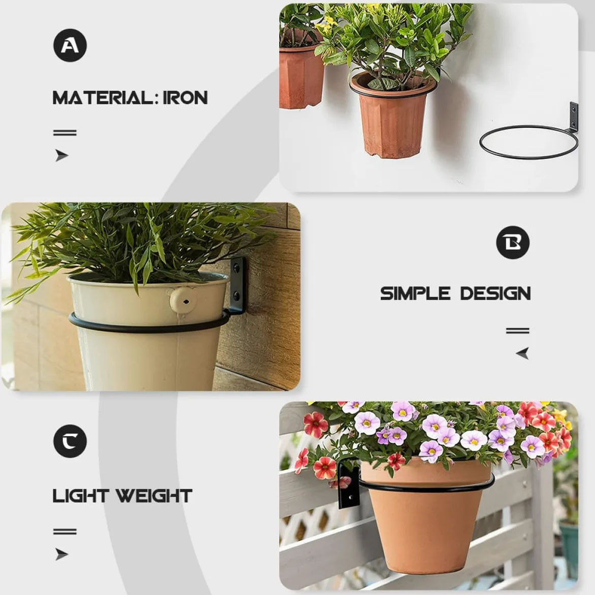 HOMSFOU Soportes para Macetas de Pared 5 Piezas de Hierro 15 Cm Estantería para Flores Jardín Balcón Almacenamiento Vertical Práctico Resistente