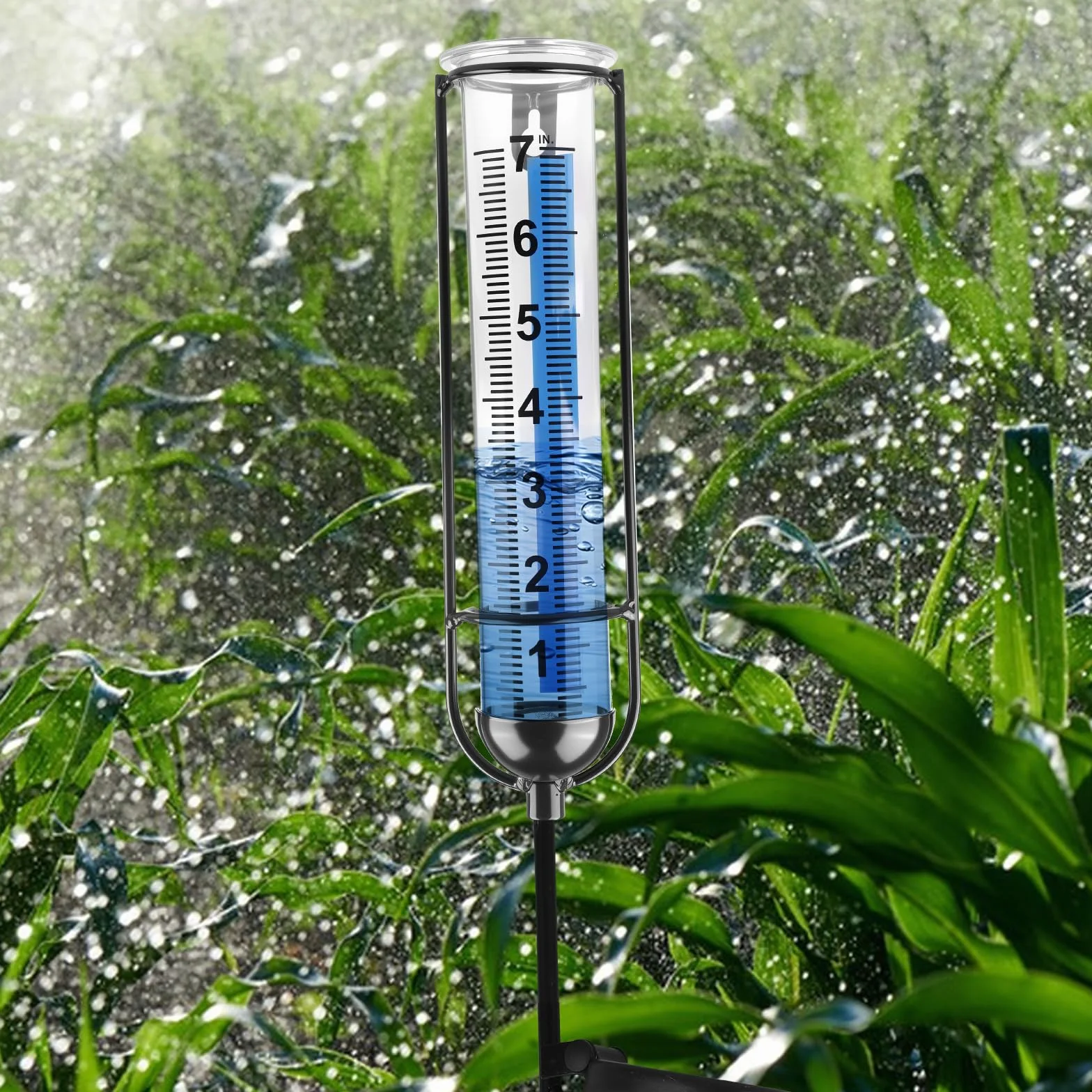 Pluviómetro solar LED de jardín con estaca, vidrio resistente a las heladas, medición precisa de lluvia