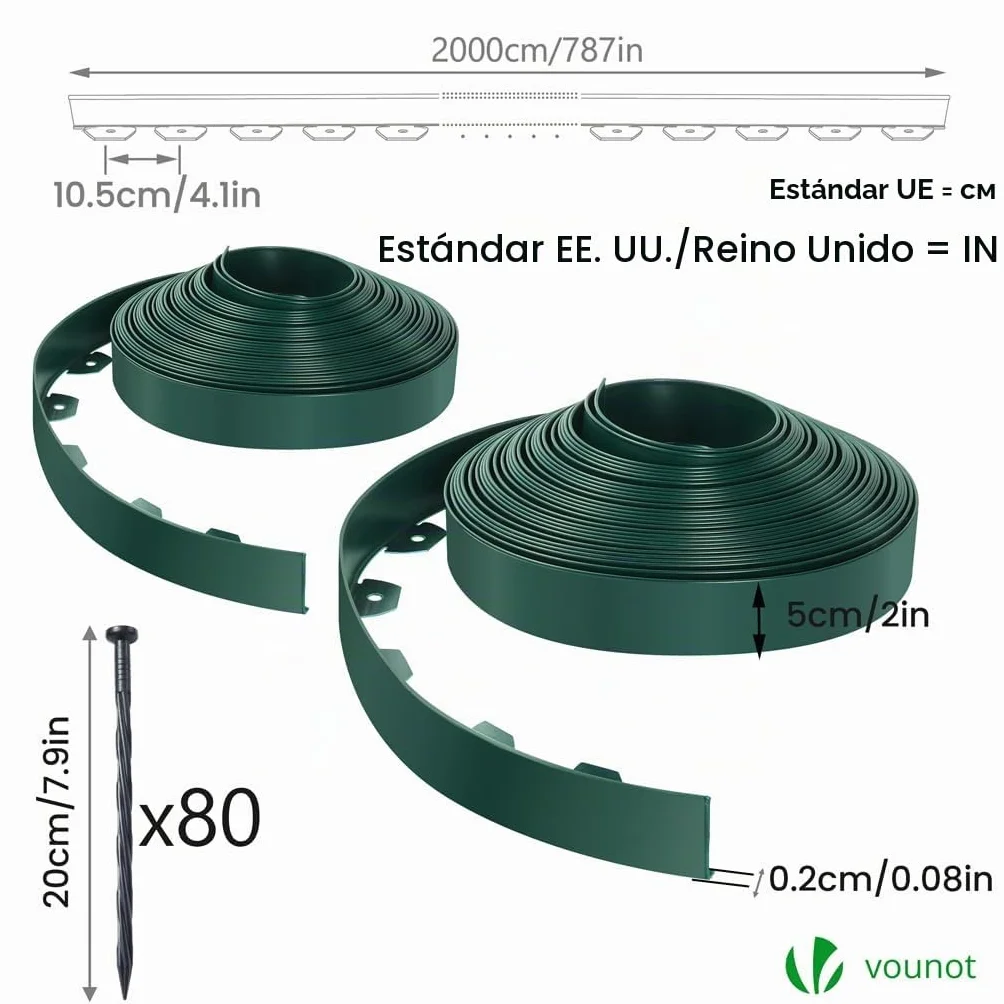 VOUNOT® Borde Jardín Flexible PVC Delimitadores Bordes 40m Altura 5cm Verde