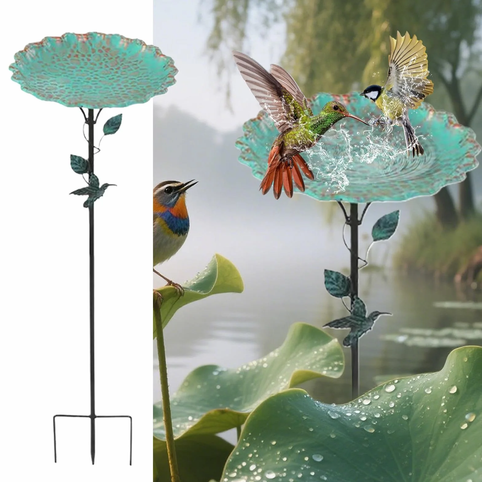 Bebedero para Pájaros de Metal con Soporte Estable y Resistente a la Corrosión para Decoración de Patio