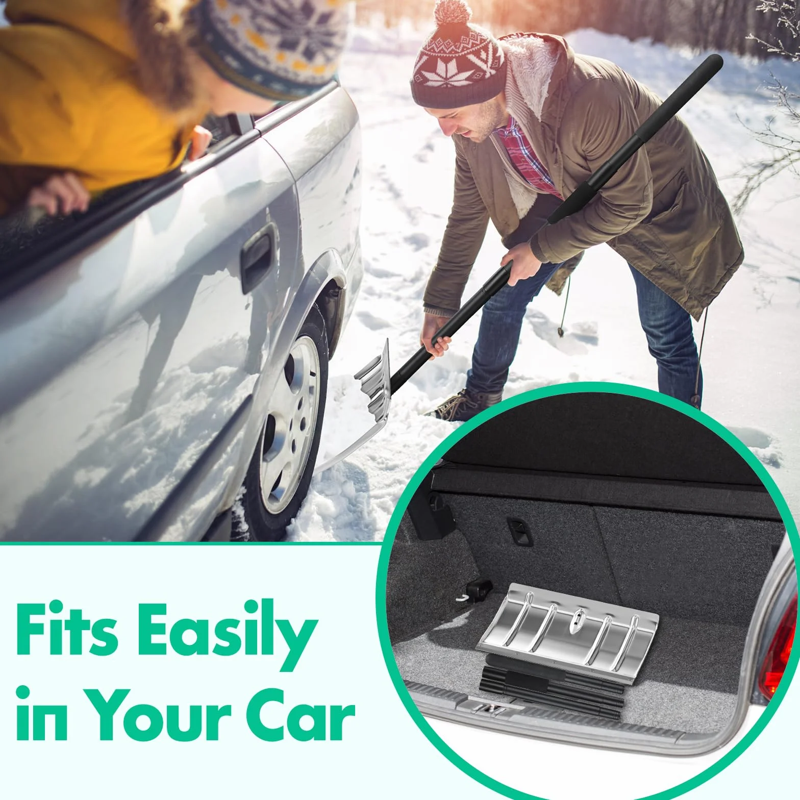 Pala para Nieve de Aluminio Ligera con Mango D para Coche, Emergencia, Camping, Exterior