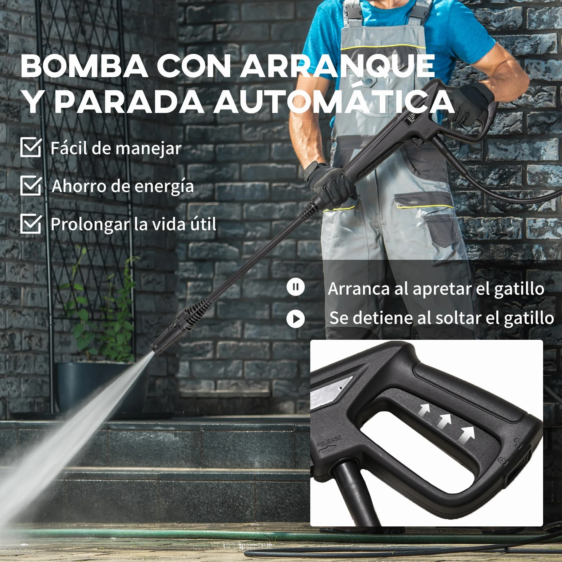 DURHAND Hidrolimpiadora 1600W 130 Bar 432 L/h Bomba Aluminio Manguera 6m