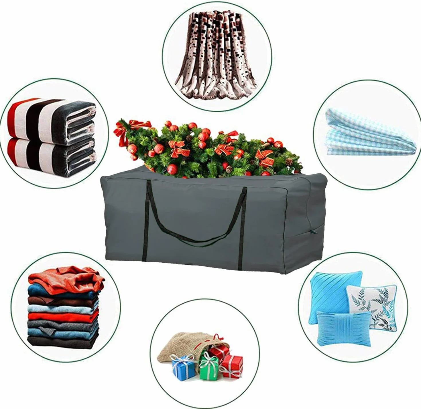Bolsa Almacenamiento Cojines Muebles Jardín Impermeable Anti-UV Tela Oxford 600D 175x80x65cm Navidad Asa Cremallera