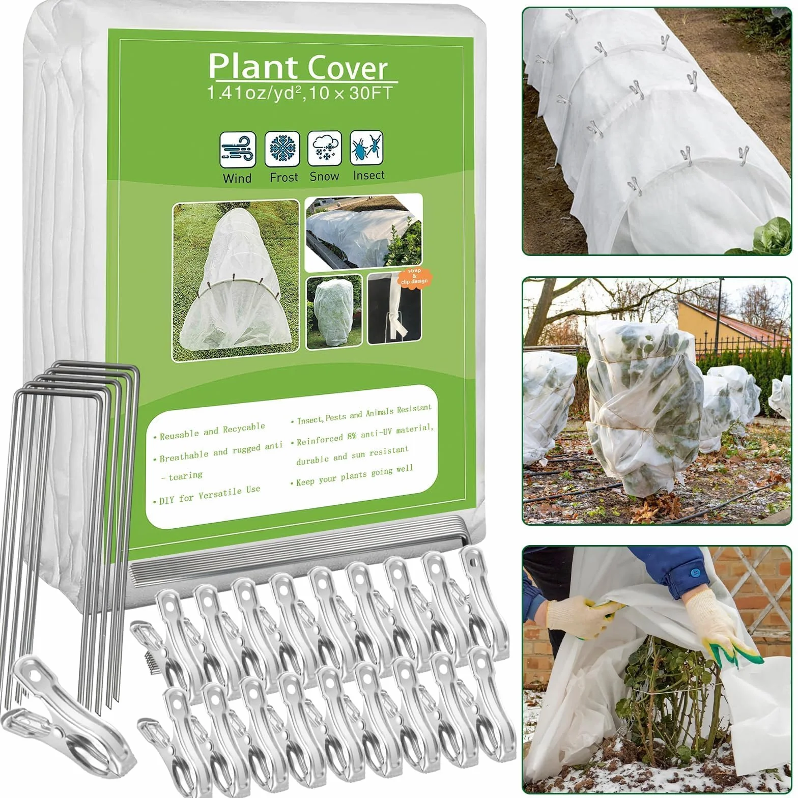 kockuu Cubiertas para plantas, protección contra la congelación, 10 x 30 pies, mantas blancas para plantas al aire libre, cubiertas flotantes de invierno para hileras de jardín, tela no tejida para