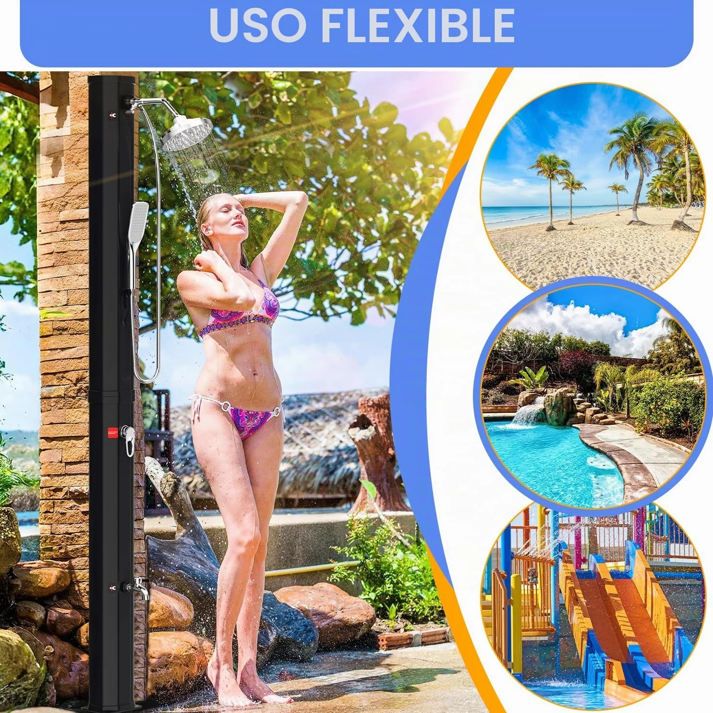 Herrselsam Ducha solar 35 L jardín agua caliente 60 °C camping sin conexión alimentación ducha pies alcachofa mano cabezal lluvia orientable funda