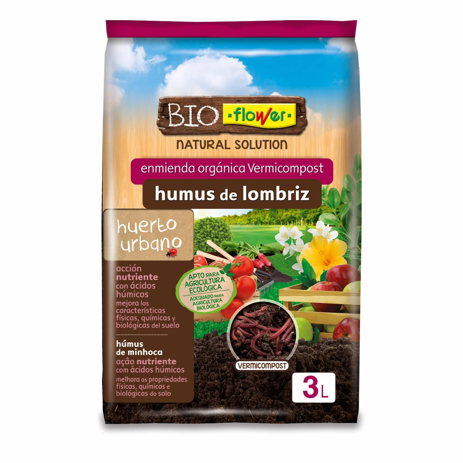 Humus de Lombriz 3 L 100% Vermicompost Ácidos Húmicos y Fúlvicos Mejora Suelo