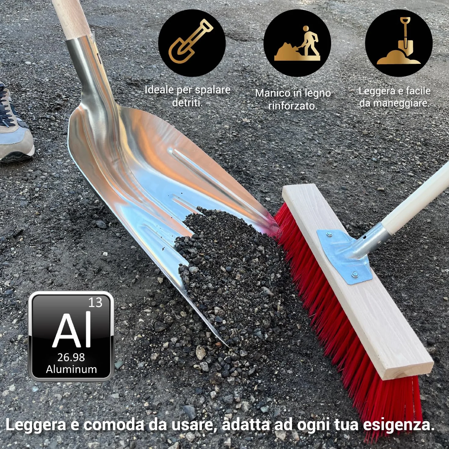 Crisalide Pala 36x49 cm Mango Madera Aluminio Nieve Agrícola Jardinería Trabajos Pesados