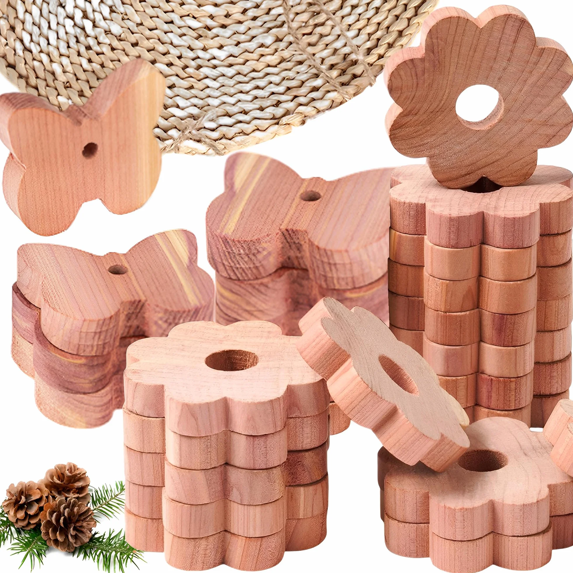 40PCS Madera de Cedro,Mariposas y piezas de Flores, Protección Antipolillas Natural y Decorativa Armario de Ropa, Polillas Protección Antipolillas para Armarios, Perchas, Cajones, Ropa