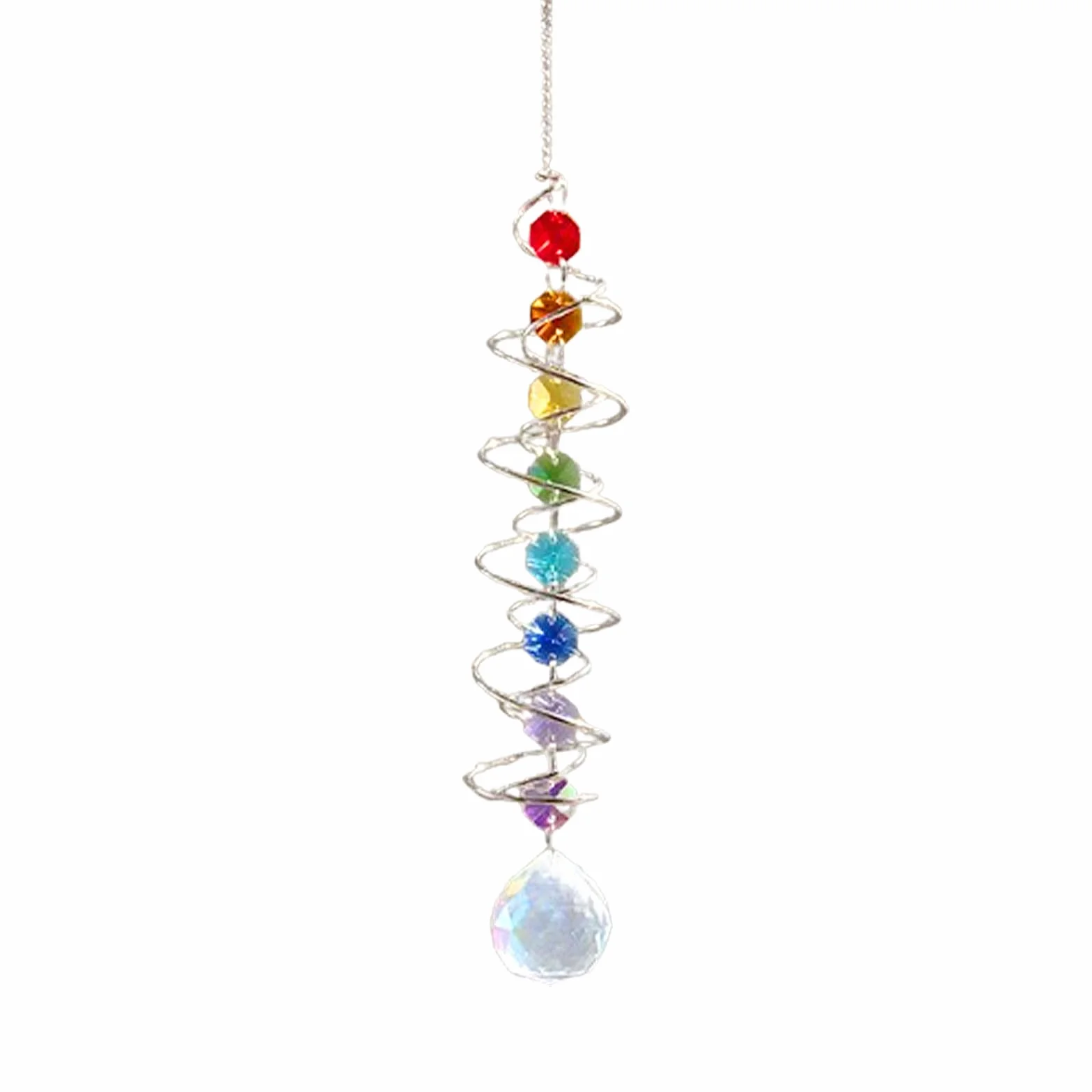 Atrapasol de Cristal 45 cm con Espiral Doble, Colgante Multicolor Carillón de Viento