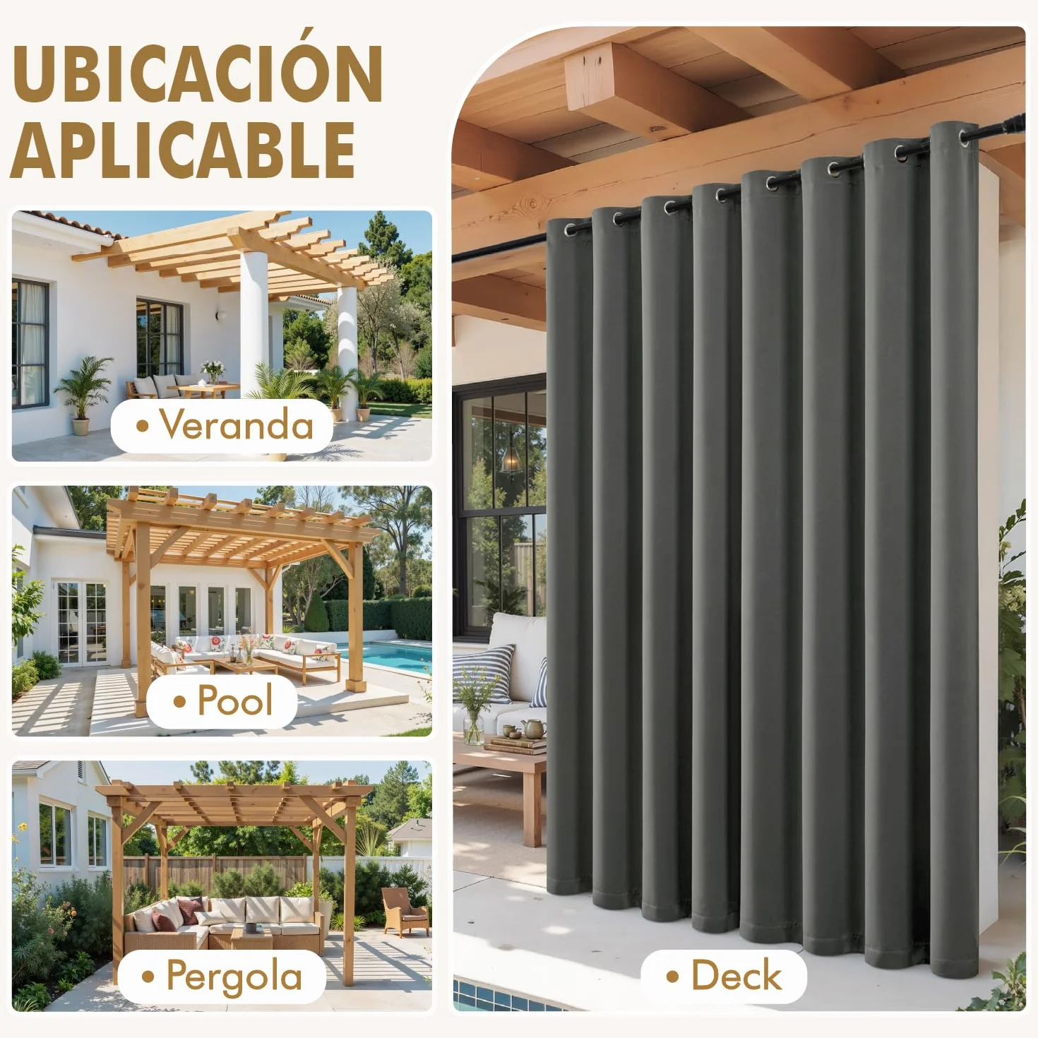 MIULEE Cortinas de Exterior Impermeable 132x215cm Gris 2 Piezas
