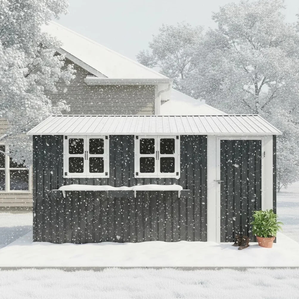 Caseta de jardín acero galvanizado 10,21 m² 3 ventanas puertas dobles cerradura estante flores impermeable gris antracita