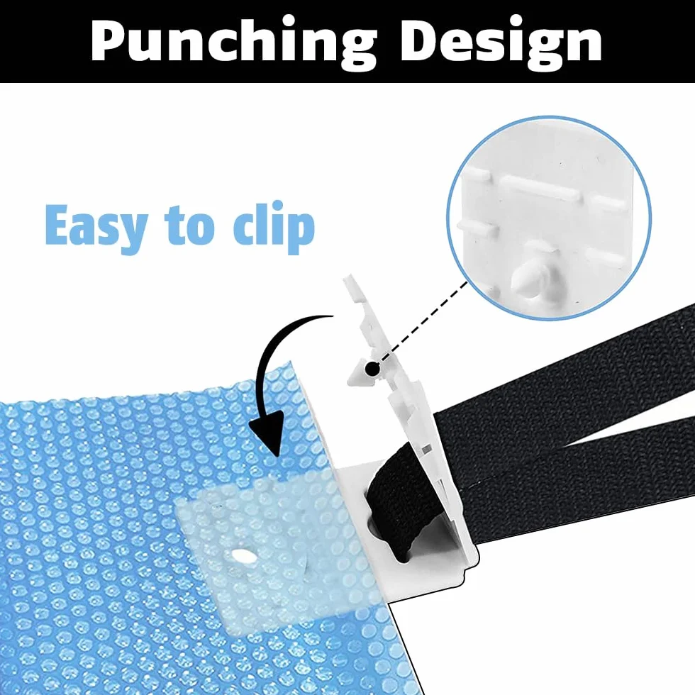 Kit de Fijación para Carrete de Cubierta Solar, Universal Clip con 8 Correas de Nailon, Placas y Hebillas