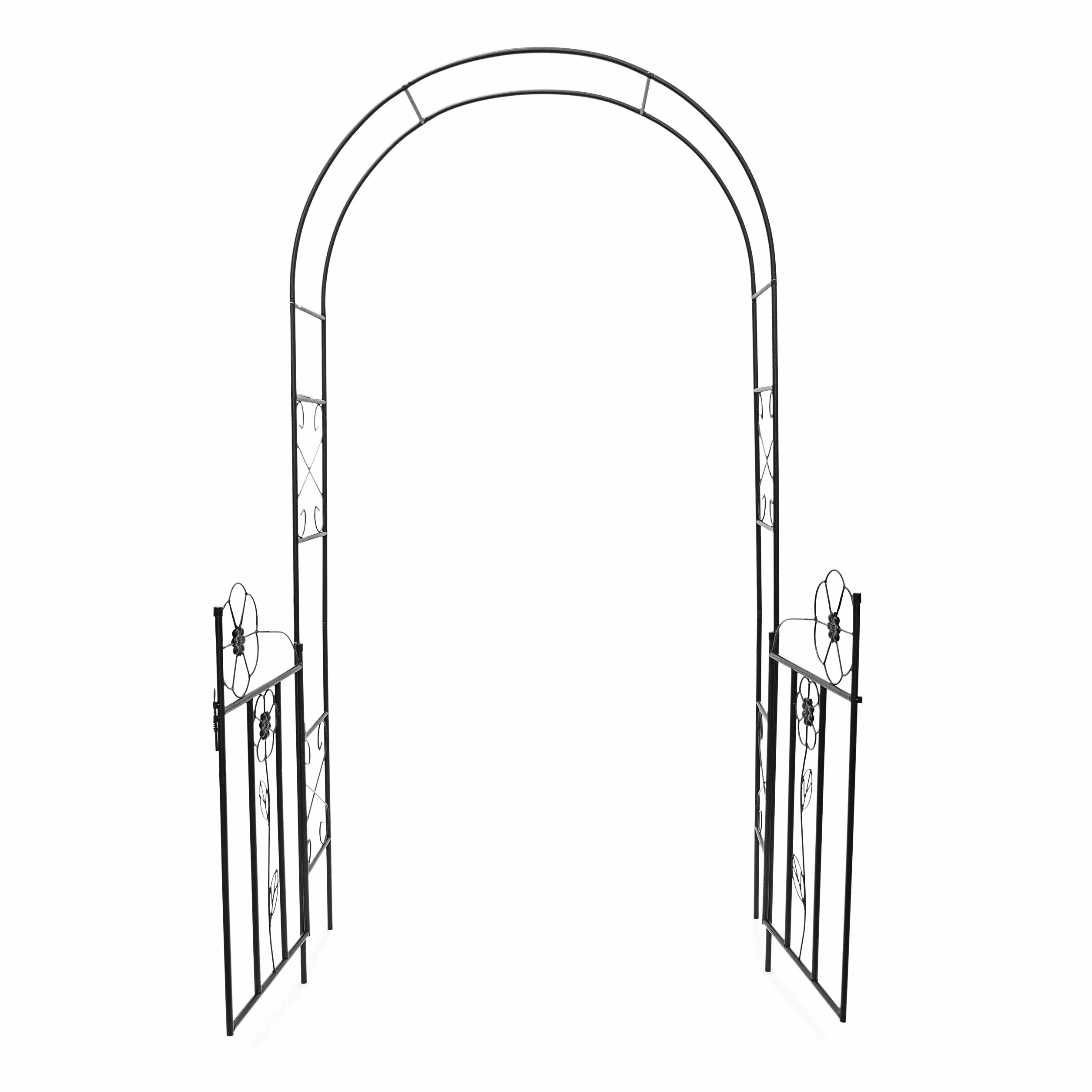Relaxdays Arco de metal con puerta para rosas, 228 x 116 x 36,5 cm, polvo de hierro, negro