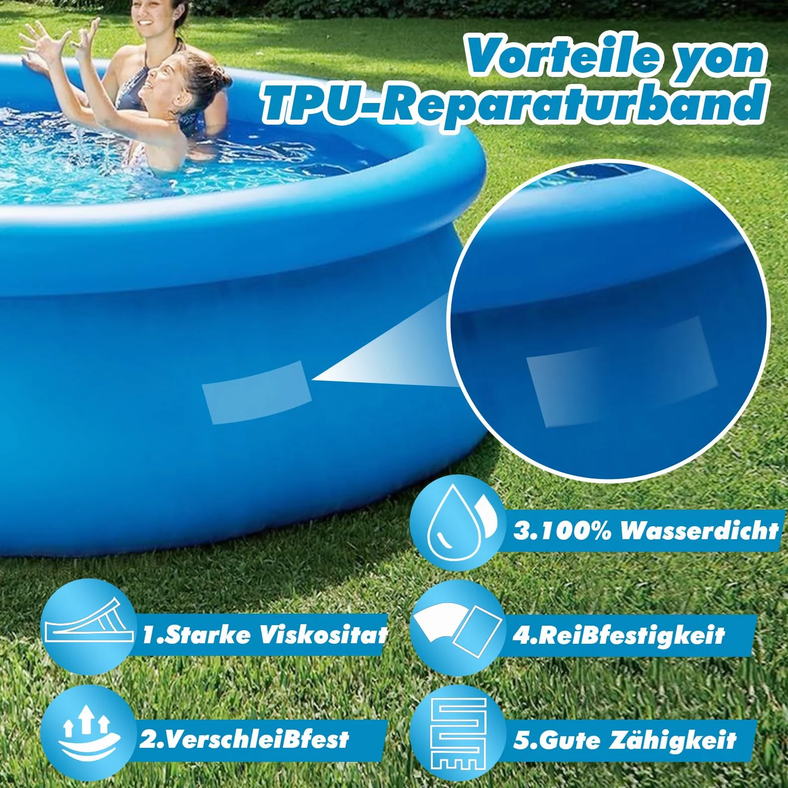 Ruban de réparation de Piscine 10 cm x 200 cm, Parches Piscina Bajo Agua pour Piscines, Liners, Matelas gonflables
