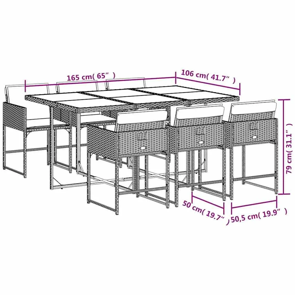 Set Comedor de Jardín 7 Piezas con Cojines Ratán Sintético Marrón