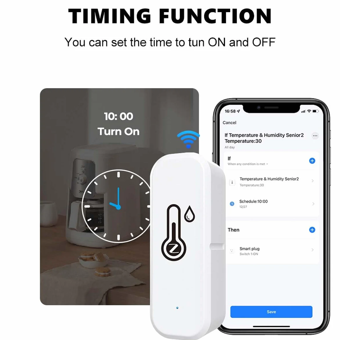 Termómetro Higrómetro Inteligente WiFi Sensor de Temperatura y Humedad con Alertas por Aplicación