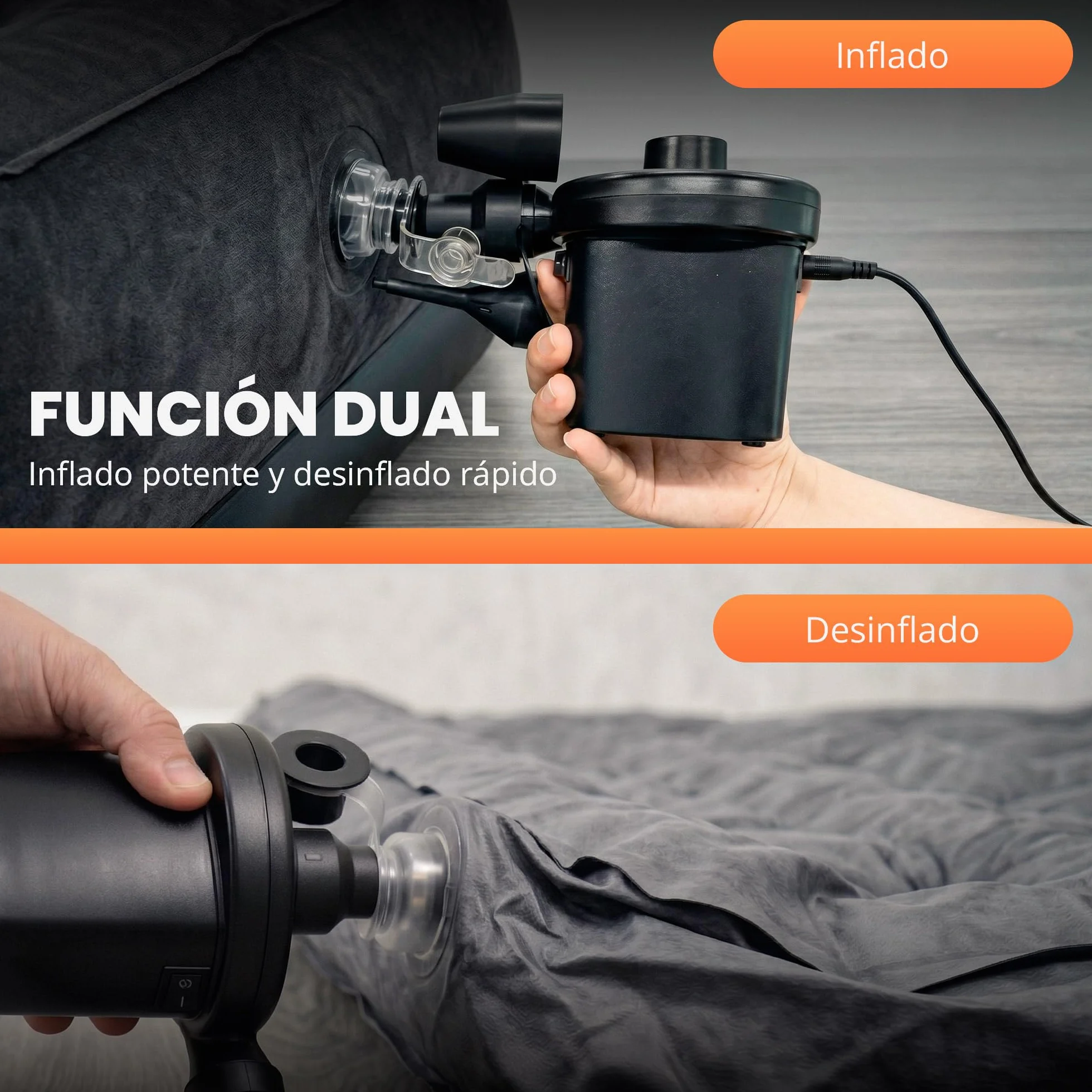 JUPPLIES Inflador Electrico 240V AC 12V DC 2 en 1 Hinchador Deshinchador Bomba de Aire Portatil