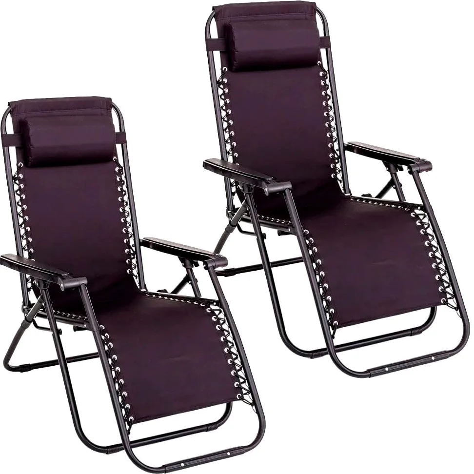 LOLAhome Pack de 2 sillas Gravedad Cero reclinables con Bloqueo de Seguridad Negras de Tejido Oxford y Acero de 95x65x106 cm