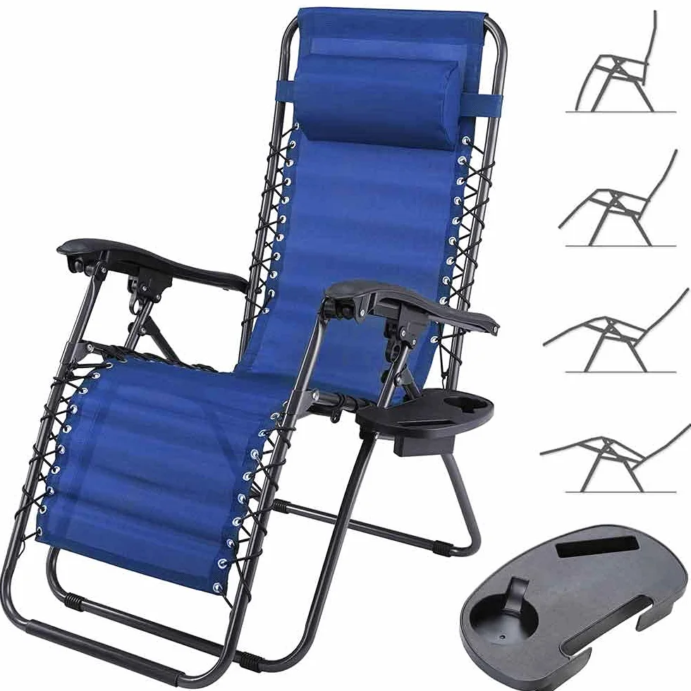 BAKAJI Silla de Gravedad Cero, Tumbona de jardín, sillón Relax Plegable, Ahorra Espacio con Bandeja Tubular de Acero de 22 mm, reclinable, Tejido de textilene Transpirable, terraza, Piscina Exterior