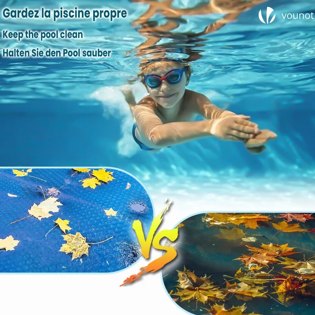 VOUNOT Cubierta Solar Piscina Redonda Ø366cm, Manta Térmica 120 µm, Ahorro Energético, Azul