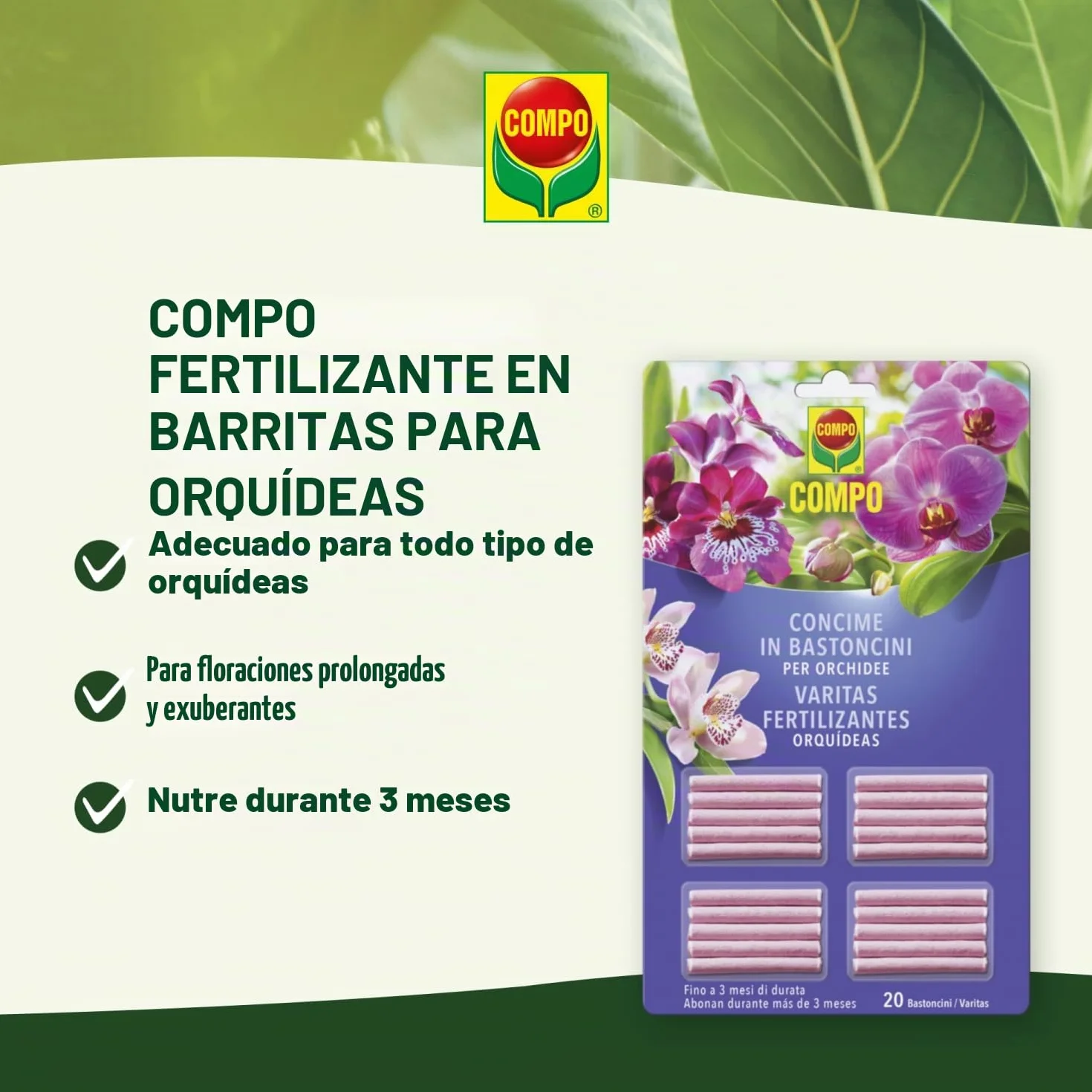 COMPO Varitas Fertilizantes Orquídeas, 20 unidades