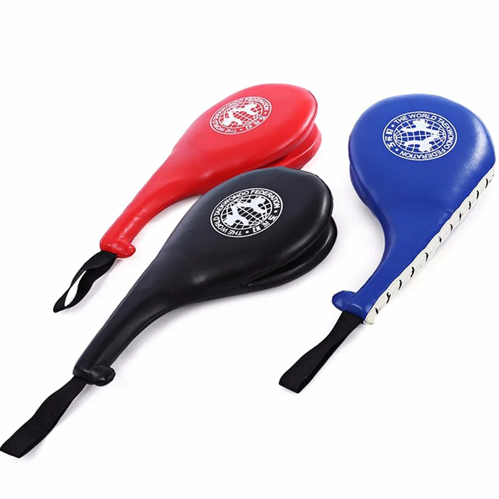 Manopla de mano de piel sintética para taekwondo, doble almohadilla, equipo de entrenamiento, rojo/azul/negro