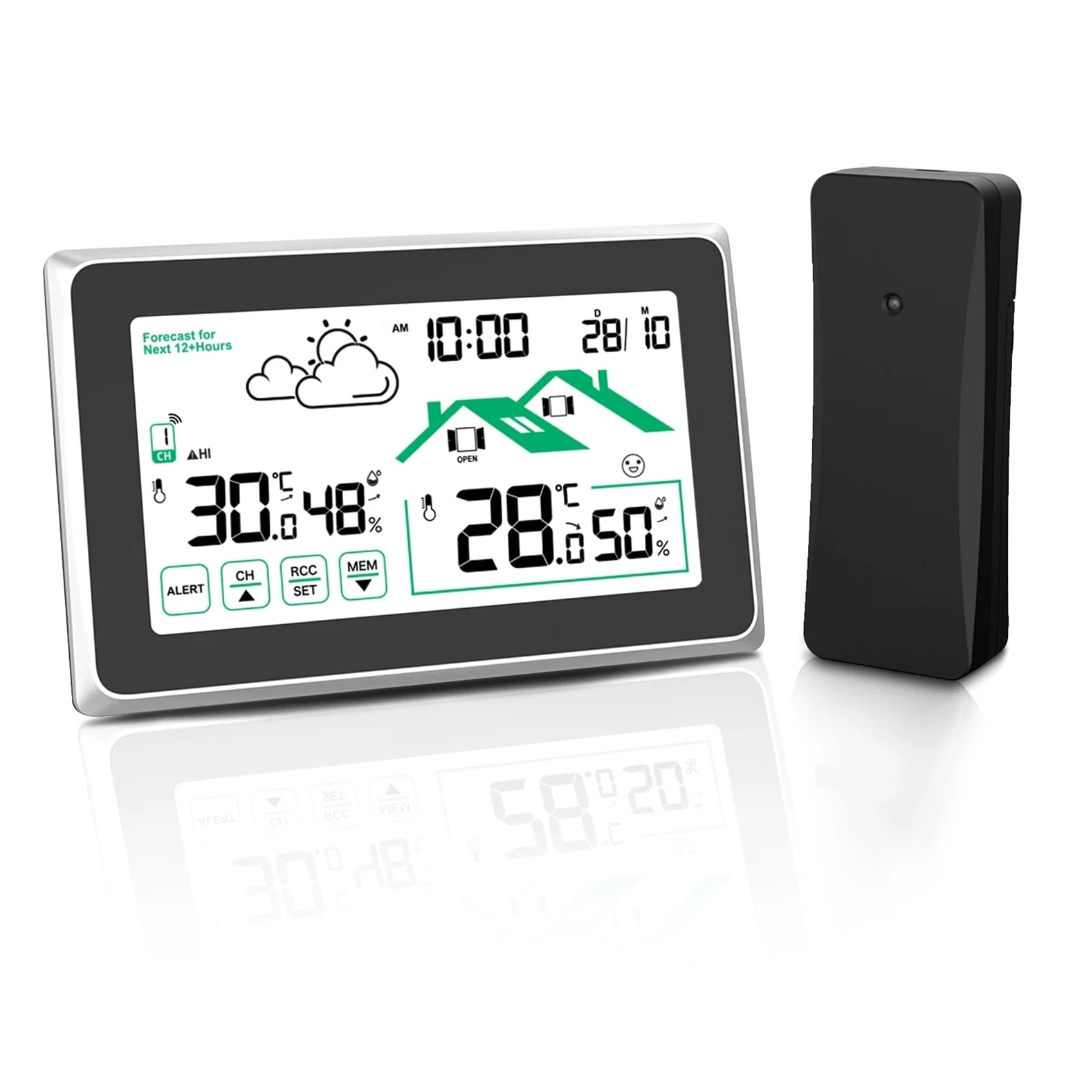 Estación meteorológica, Estación meteorológica inalámbrica con reloj atómico automático y concentrador de monitor digital(Nero)