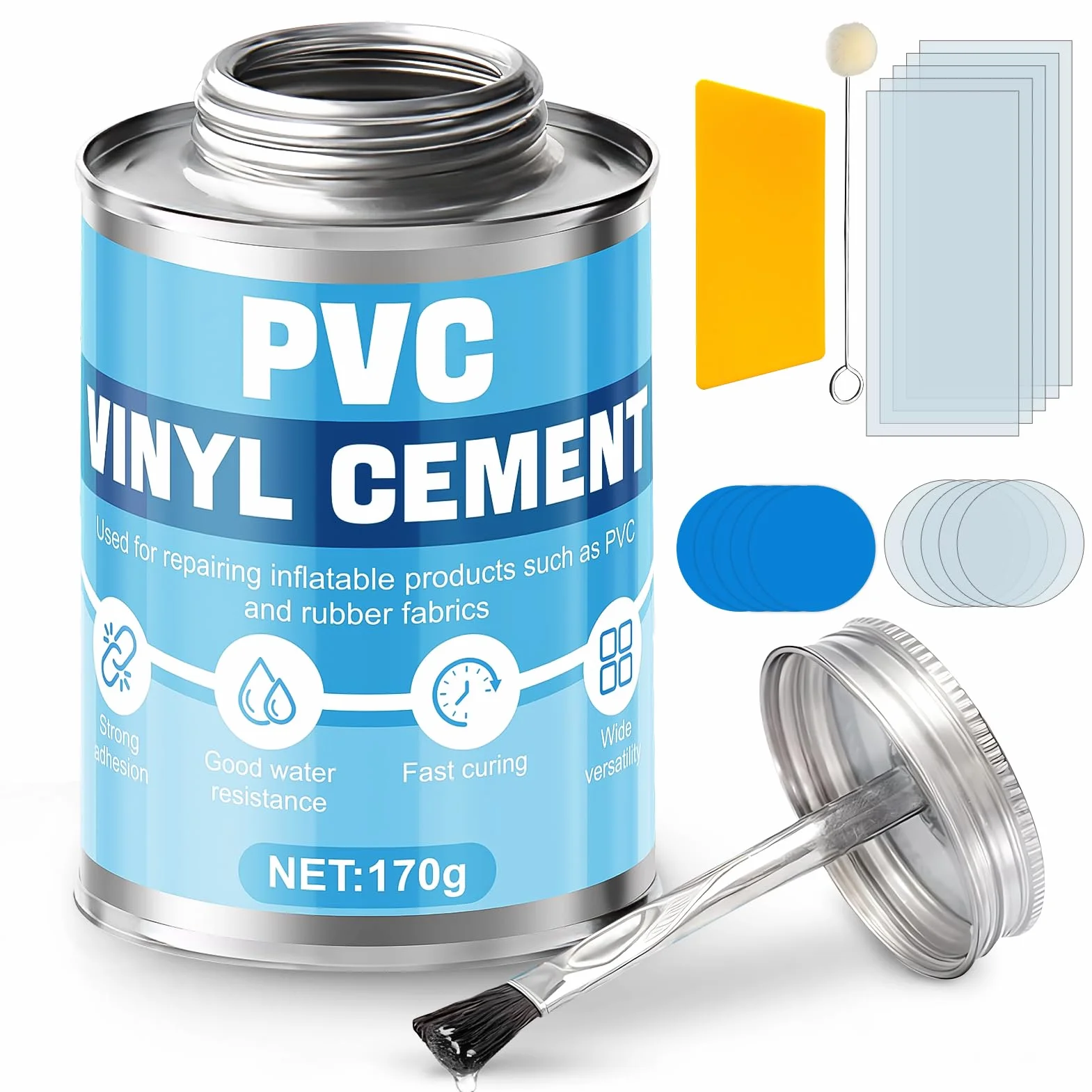 Pegamento PVC 170g para Parche Piscina y Reparación de Botes Inflables, Kayaks, Lonas
