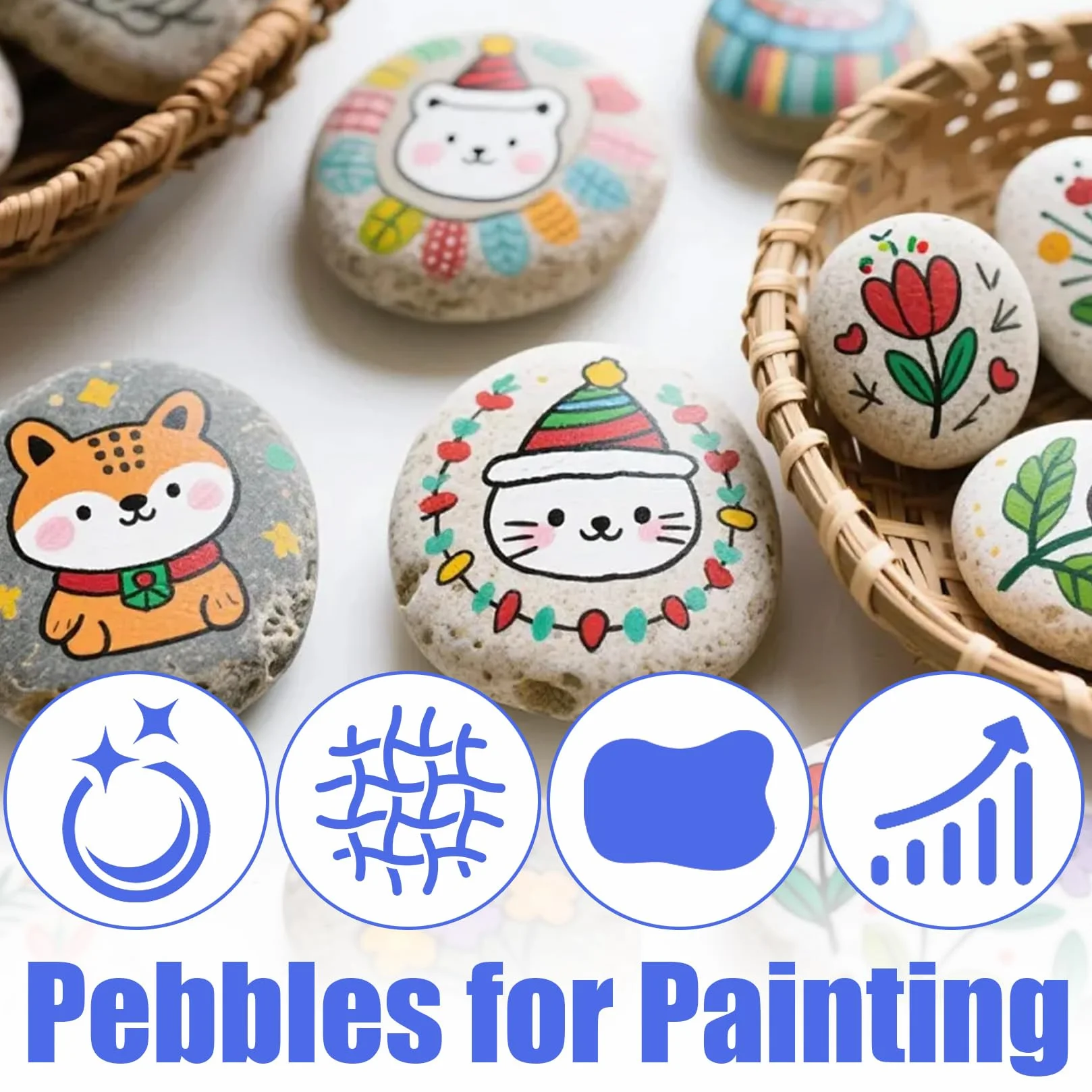 Piedras para Pintar 50 Pcs, Guijarros Planos 1-3 cm, Rocas de Río Decorativas Naturales Lisas para Manualidades