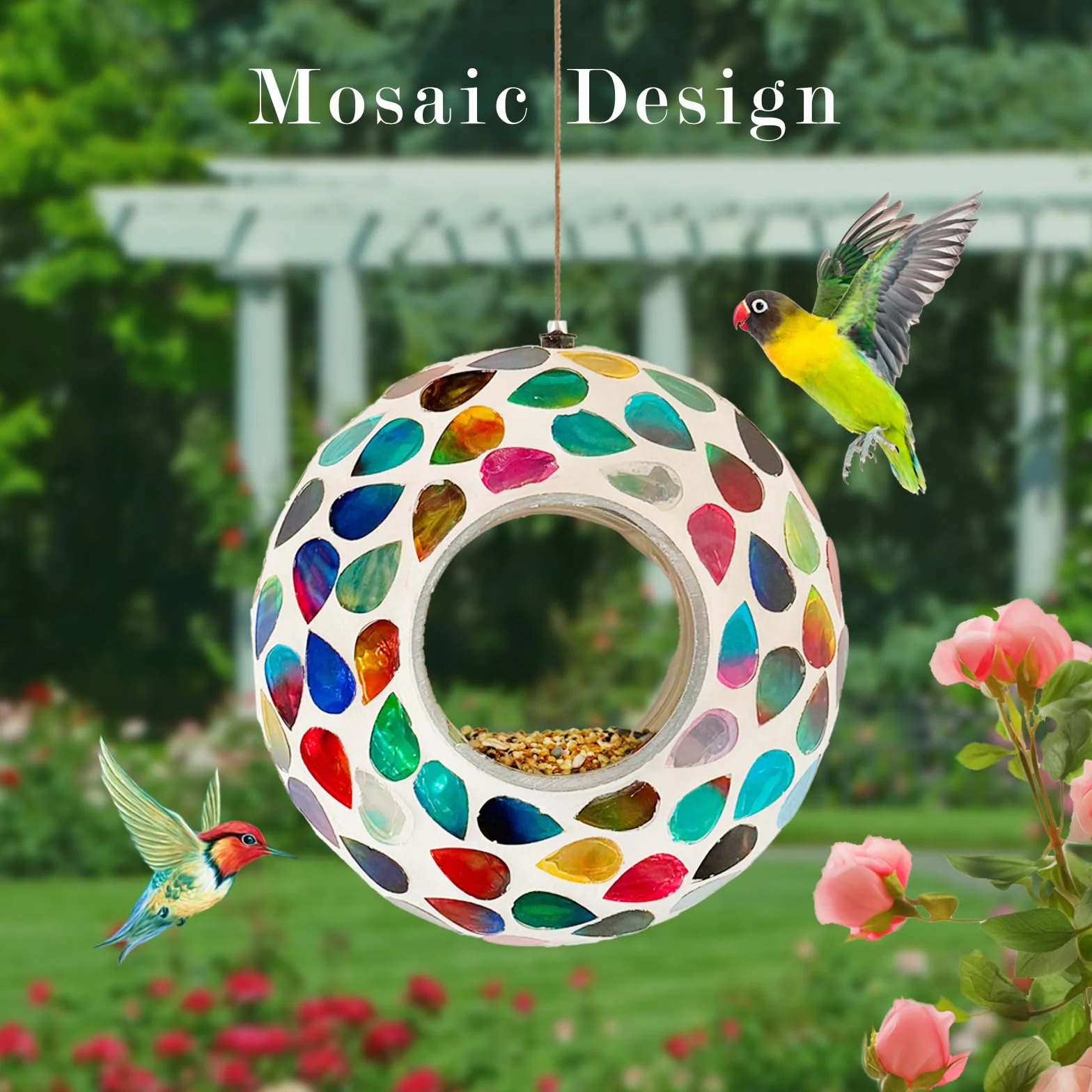 Comederos para pájaros para exteriores, de cristal, color blanco