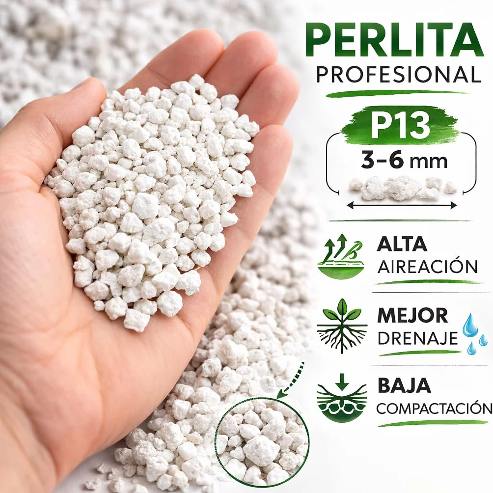 Fertigoo® Perlita 25L Granulometría Gruesa 3-6mm Baja Polvosidad Alta Aireación y Drenaje